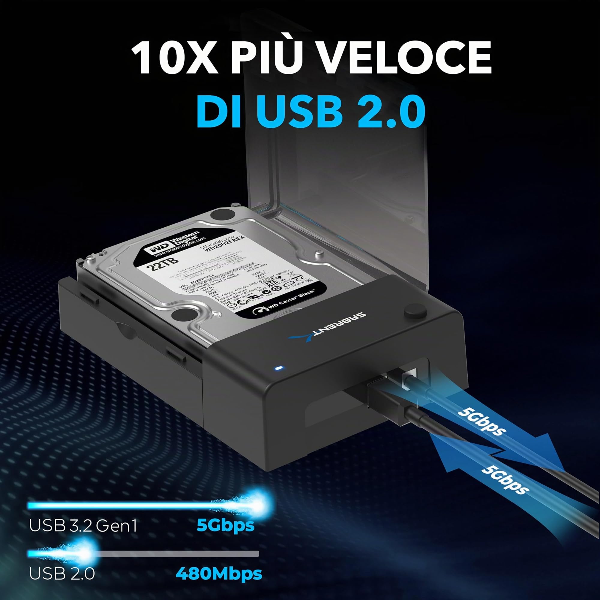 SABRENT Docking Station SSD Hard Disk Esterno HDD 2.5 o 3.5 pollici, USB 3.2 Gen 1 a SATA [Supporta UASP] (EC-DFLT)