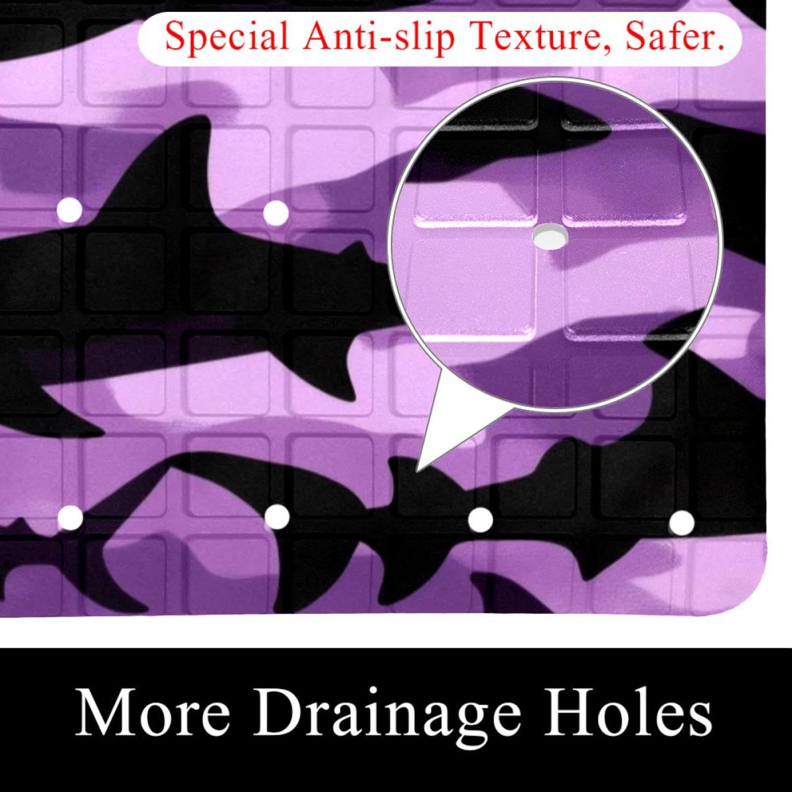 Tapis de bain rectangulaire antidérapant avec ventouses, motif camouflage violet et noir, lavable en machine, 40 x 70 cm