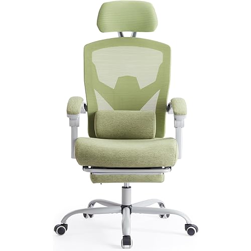 Sweetcrispy Office Computer Desk Chair, Ergonomic High-Back Mesh Rolling Work Swivel Chairs with Wheels, Comfortable Lumbar Support, Comfy Arms for Home, Bedroom, Study, Student, Classic Green