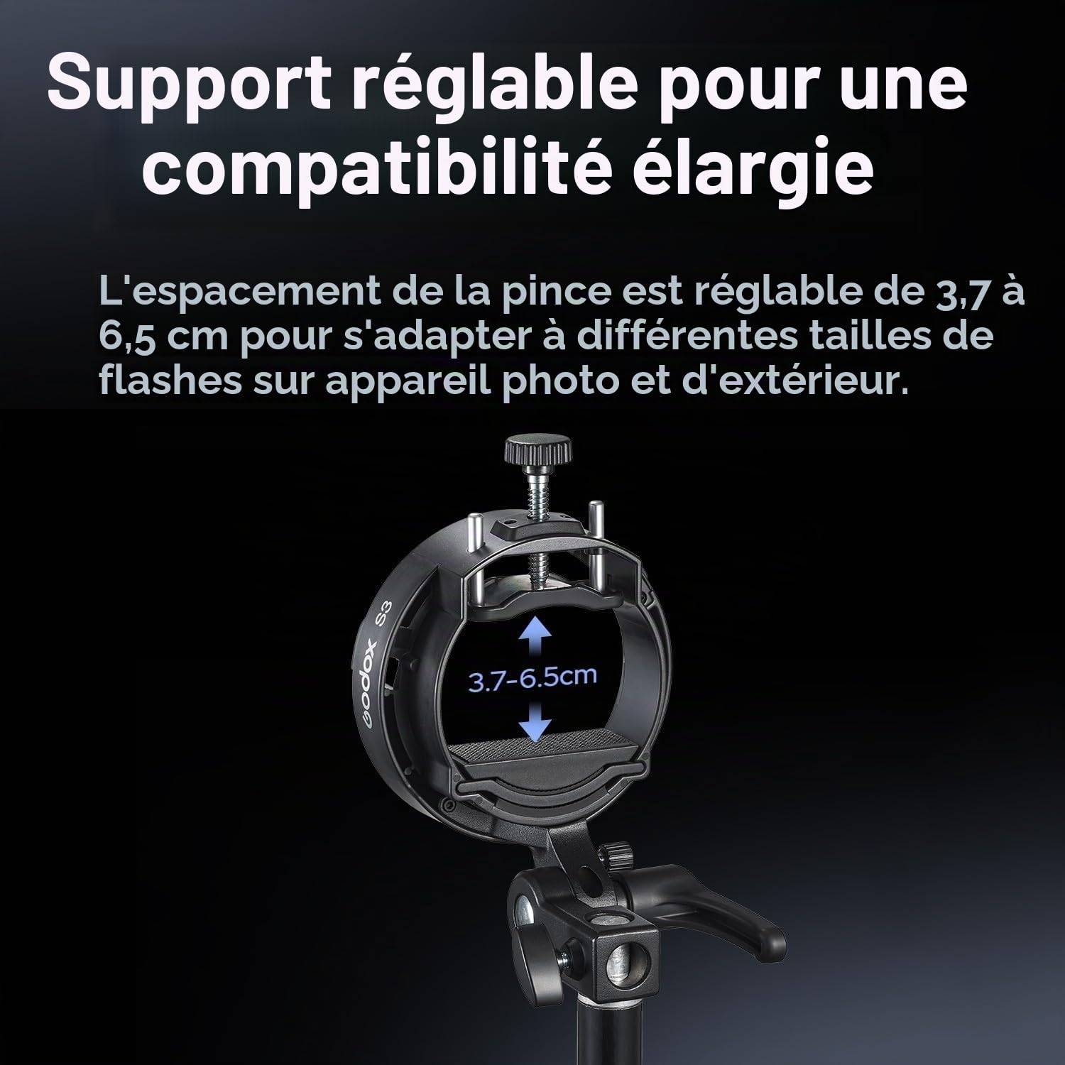 Godox S3 Support Flash (𝐒𝟐 𝐔𝐩𝐠𝐫𝐚𝐝𝐞), avec Baïonnette Bowens et Sabot Froid pour Godox AD200Pro, AD300Pro, AD400Pro, AD100Pro, V1, V860III, TT600, TT350. Support Flash pour Softbox et Snoot.