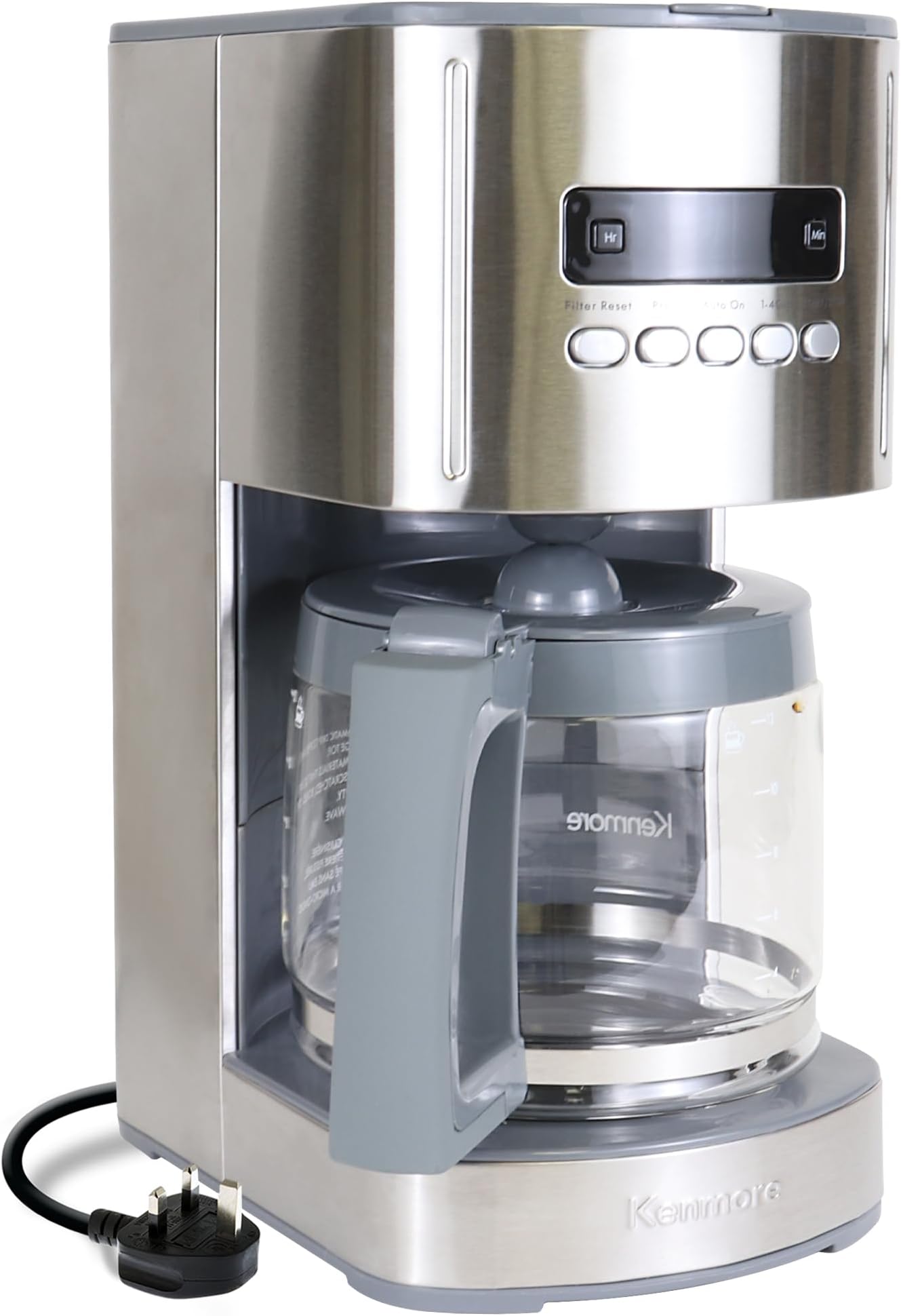 Kenmore Filter Coffee Machines 12-Cup Drip Coffee Makers with 1.8L Glass Pot for Ground Coffee Digital Display Programmable Timer Auto Shut Off Warming Plate Reusable Filter Kitchen Appliances Silver
