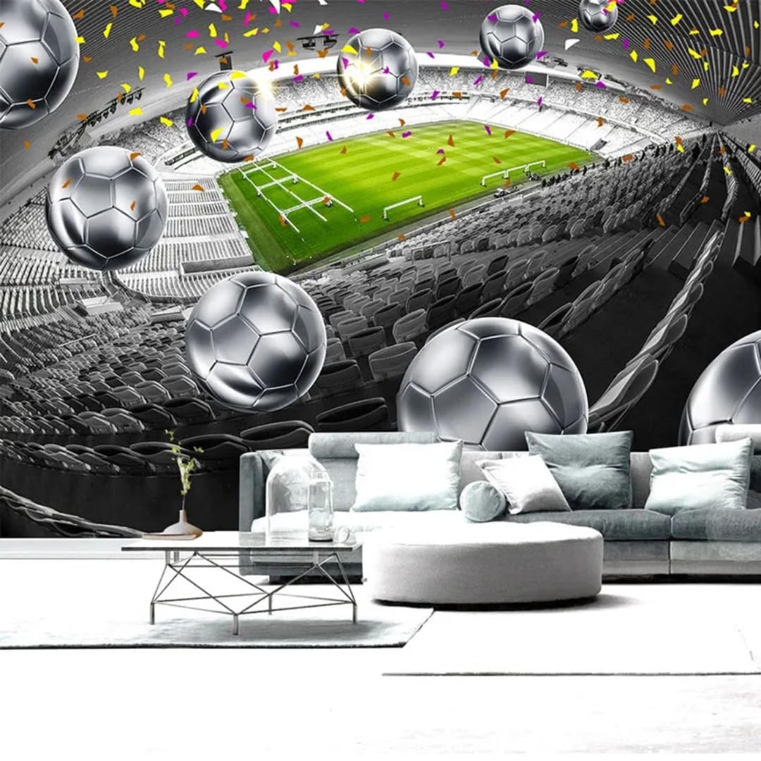 Papier peint 3D football motif ballon argenté en relief