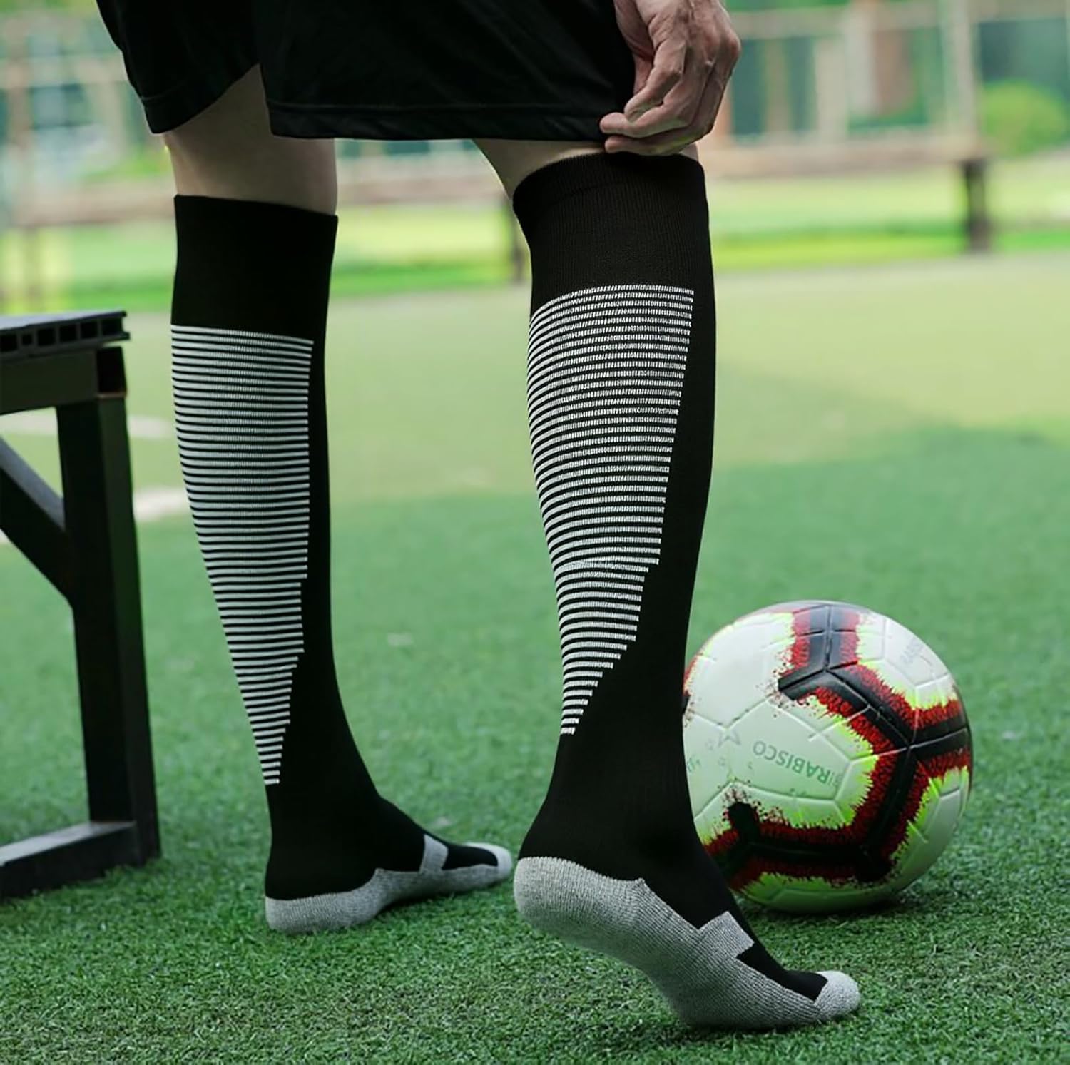 6 Pairs Kids Soccer Socks Stretchy Knee High Tube Football Athletic Team Socks for Boys Girls (4-12 Years Old) - Image 5