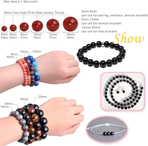 Miniatura 6 de GEM-Inside - Cuentas sueltas de turmalina negra natural de 0.157 pulgadas (0.157 in) facetadas de grado AAA, cuentas de energía de piedra energética