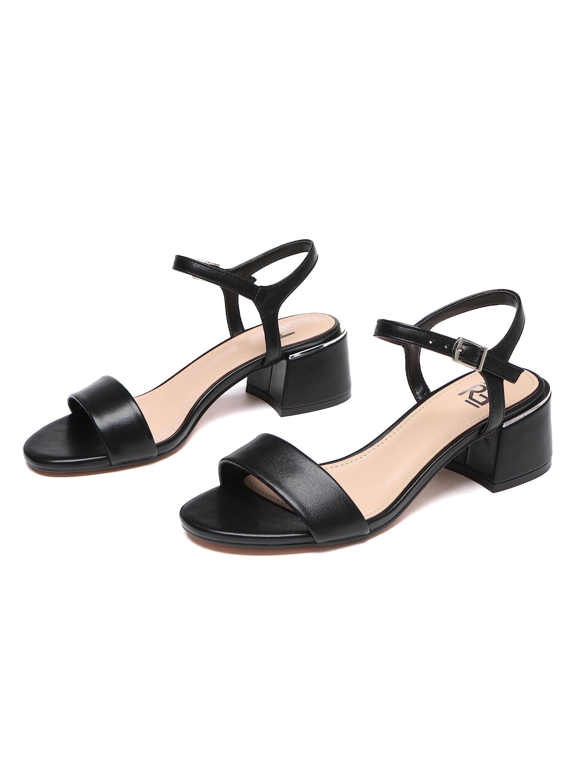 Sandali Donna con Tacco, Nero, 5 cm Tacco a blocco, Cinturino alla caviglia, Microfibra, C553-K1781-MF