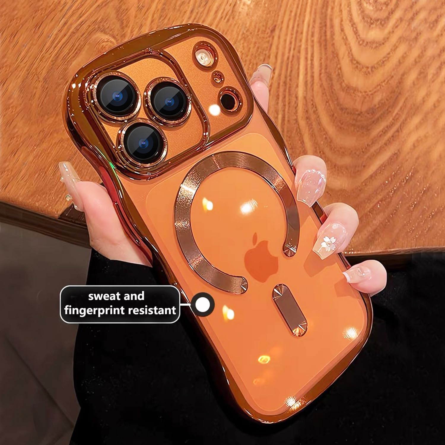 Wavy Magnetic for iPhone 17 Pro Case 6.3" [Compatible with MagSafe] [Not-Yellowing] Full Camera Protector Plating Clear Shockproof Phone Cover for Women Men,Orange - Image 2