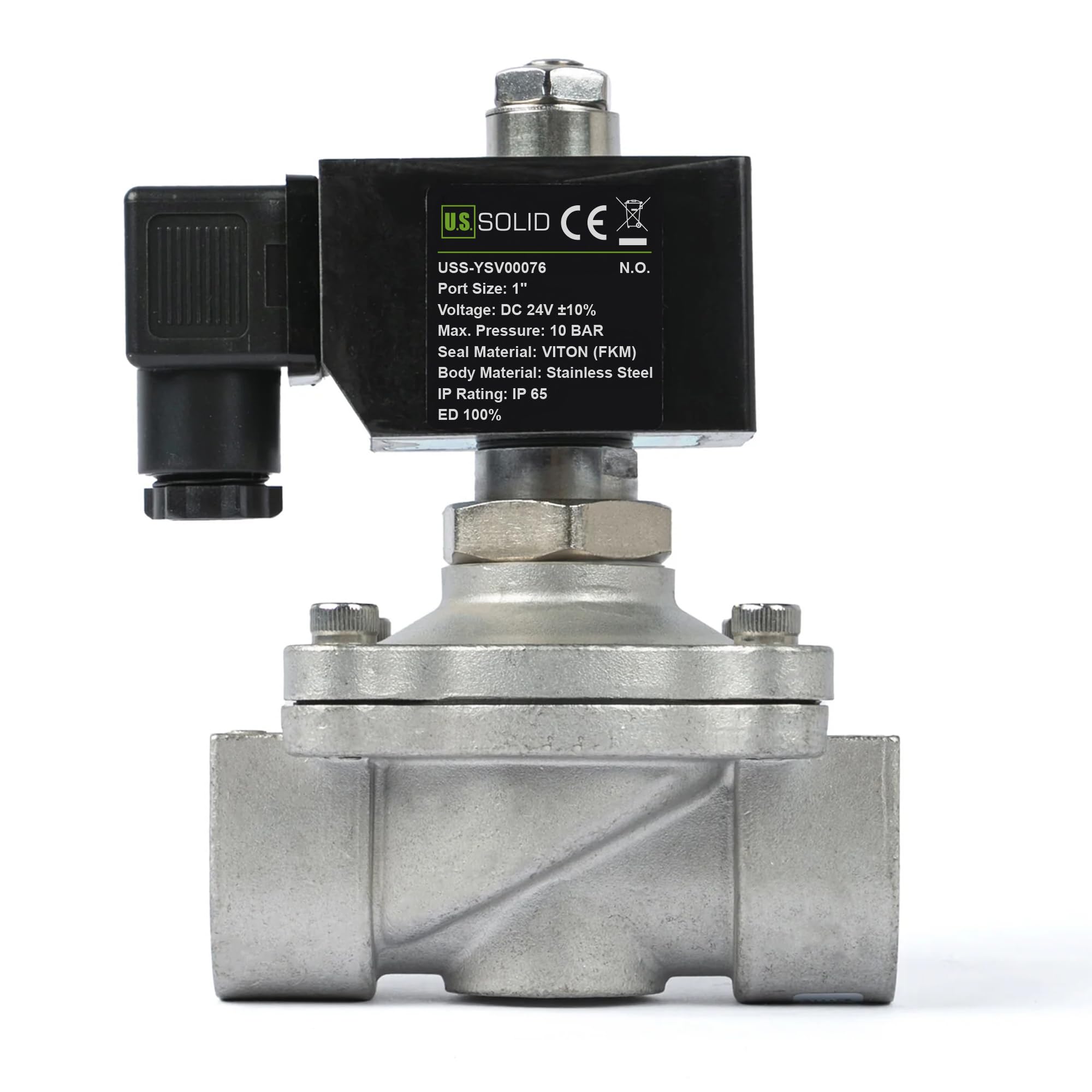 U.S. Solid Electroválvula acero inoxidable G 1 pulgada 24 V CC normalmente abierta 10 bar, válvula eléctrica para agua, aire, diésel, queroseno, gasolina