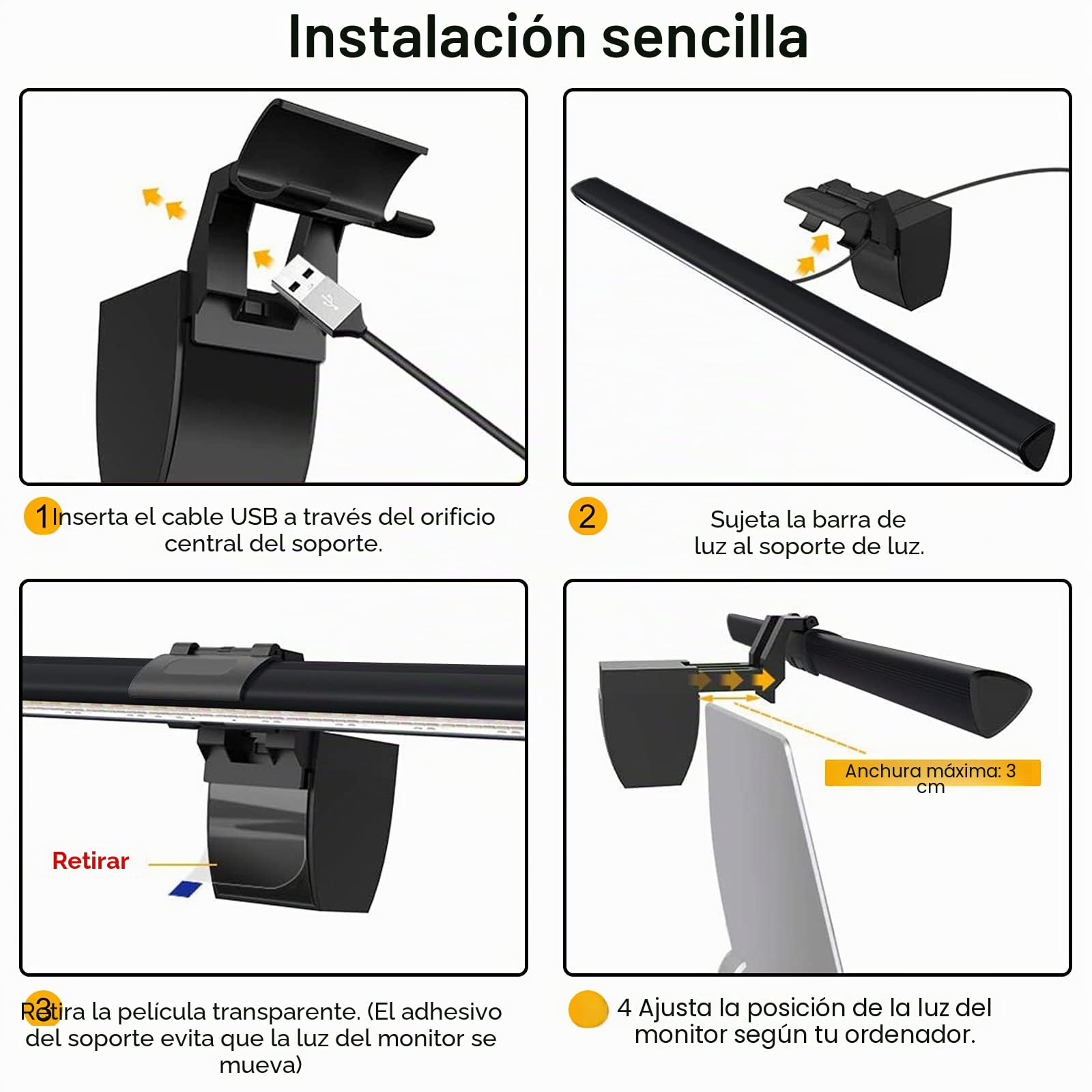 Wodgreat Lámpara Monitor Ordenador 40cm, Barra de Luz de Monitor Usb con Atenuación Automática y Control Táctil,Lámpara de Trabajo Led para el Cuidado de Los Ojos