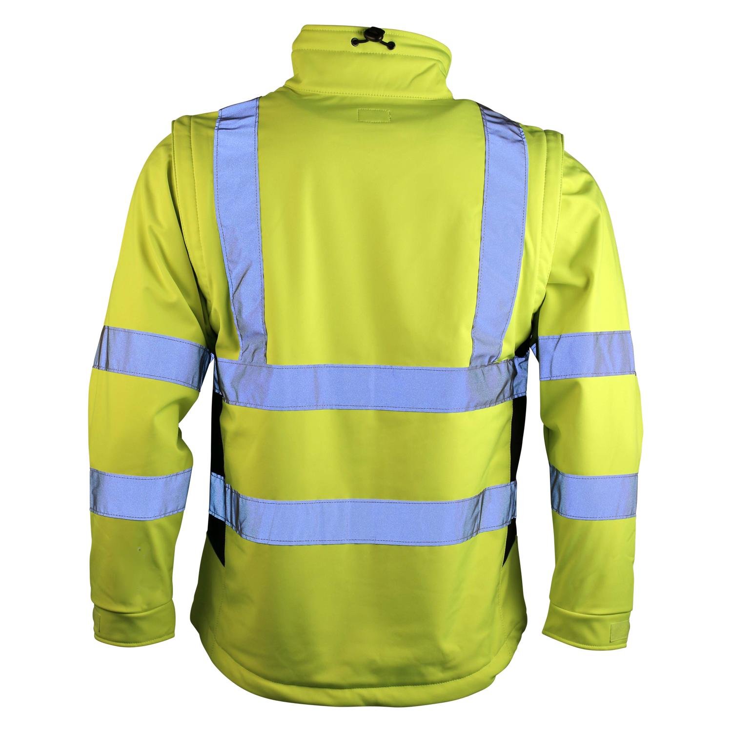 LeiKaTex Softshell-Warnschutzjacke für Herren und Damen (XL, Neongelb/Marine) winddicht, wasserabweisend, atmungsaktiv, abnehmbare Ärmel, Fleece Innenstoff EN 20471 Arbeitsjacke