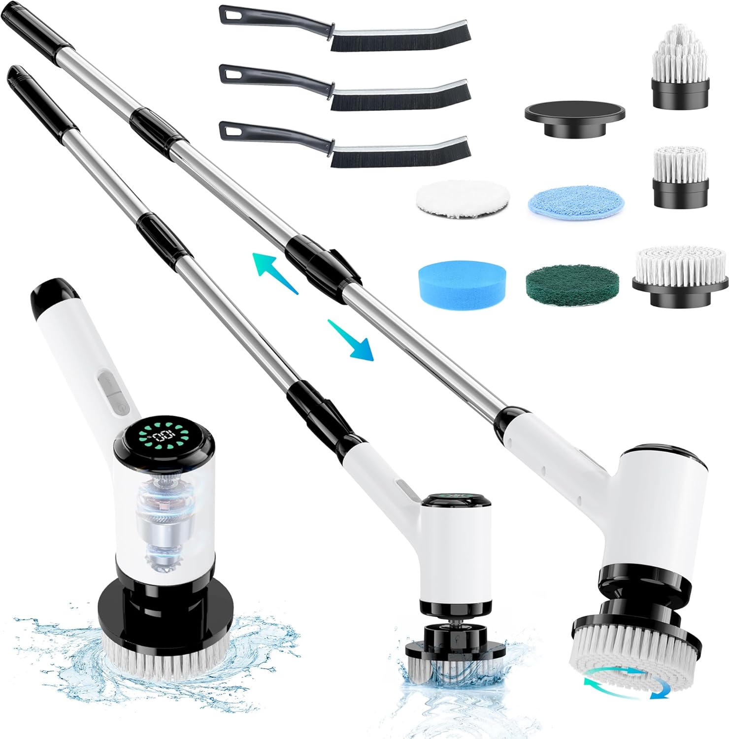 Electric Spin Scrubber: Cordless Power Spin Scrubber with Long Handle and Dual Speeds for Cleaning Bathroom Tub Tile Floor Include Cleaning Brush