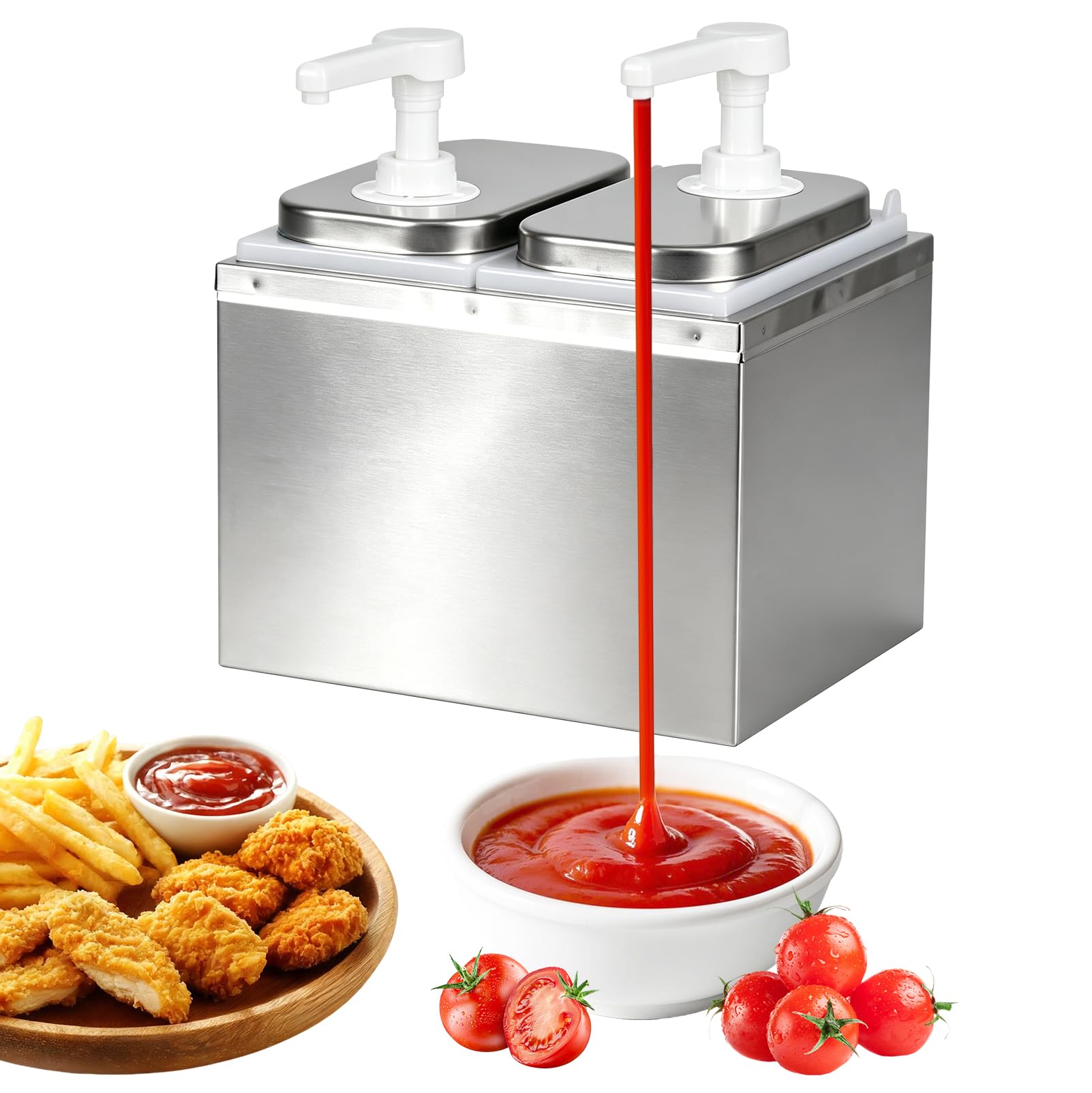 4L Saucenspender Pumpstation, 4 x 2 L Soßenspender Pumpe | Stainless Steel Sauce Dispenser Pump Sauce für Ketchup, Mayo, Senf, Dosierpumpe für Küche Restaurant - 4 Pumps