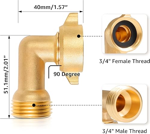 Miniatura 2 de Codo de manguera de 90 grados, conector de manguera de jardín de 34 pulgadas, adaptador de latón macizo para entrada de agua de caravana, conexión