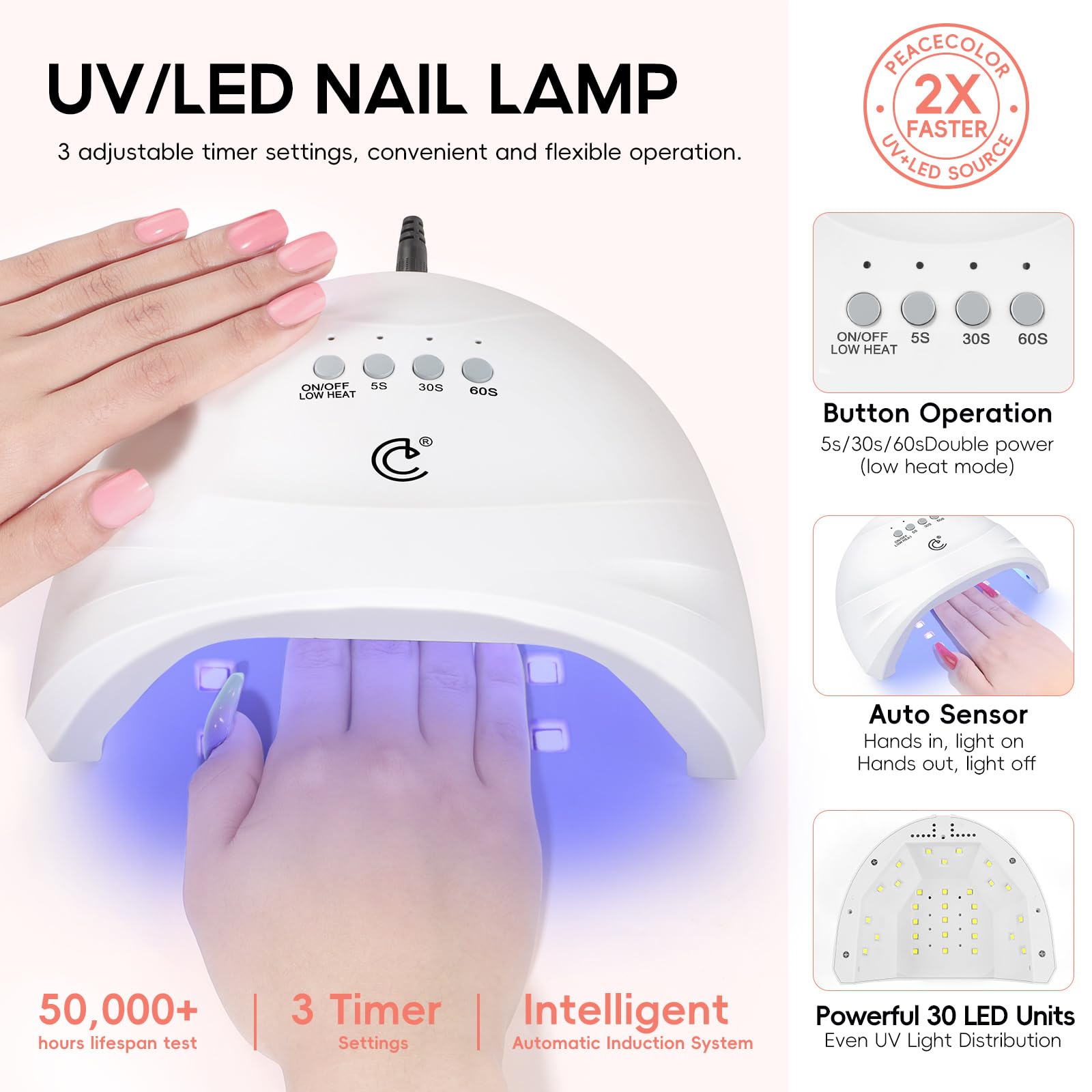 PEACECOLOR Kompletny zestaw 83 szt. żeli UV, lampa, frezarka, baza i top coat