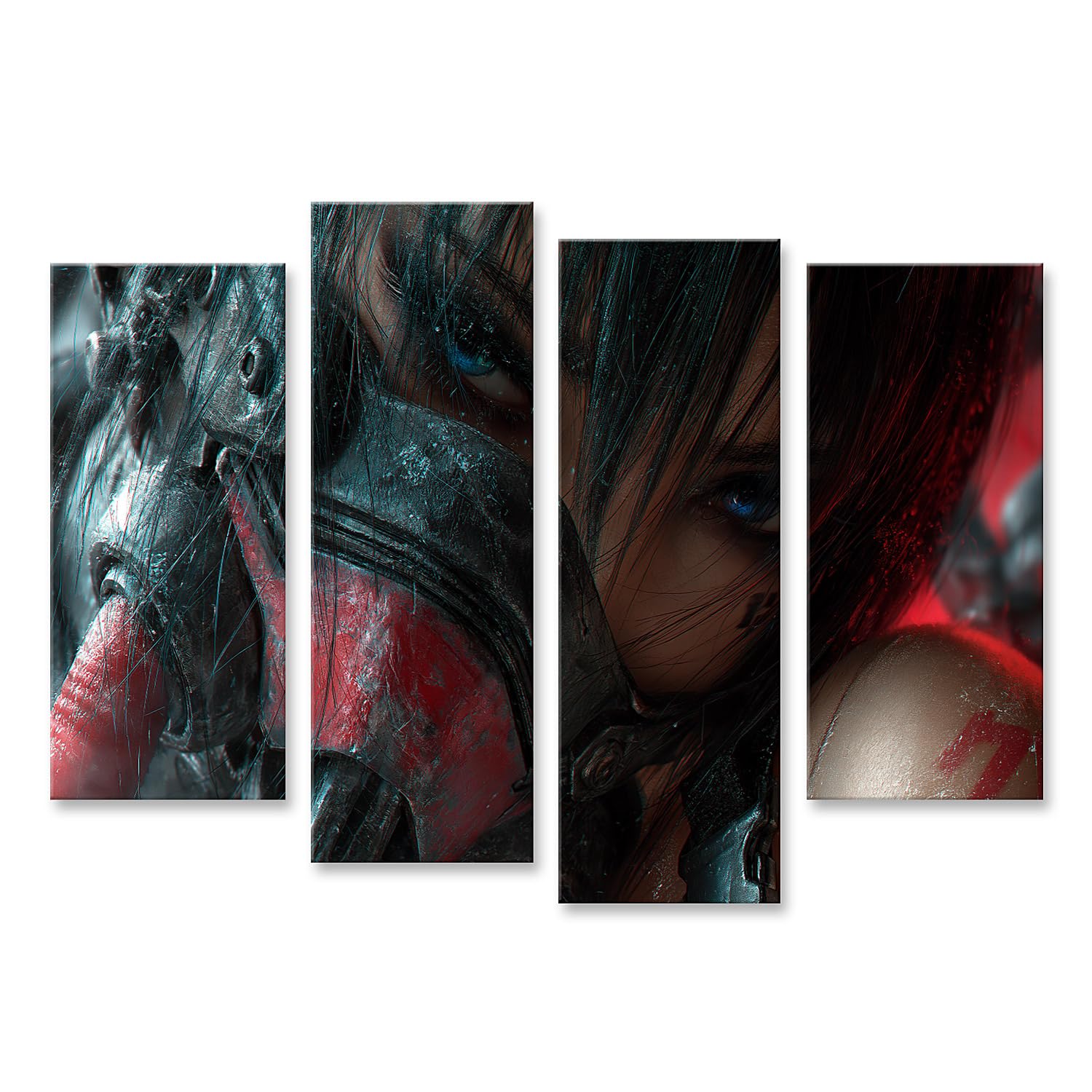 islandburner Quadro su tela Futuristico Cyberpunk Ritratto Murale per il soggiorno per gli appassionati di fantascienza - 4 pezzi
