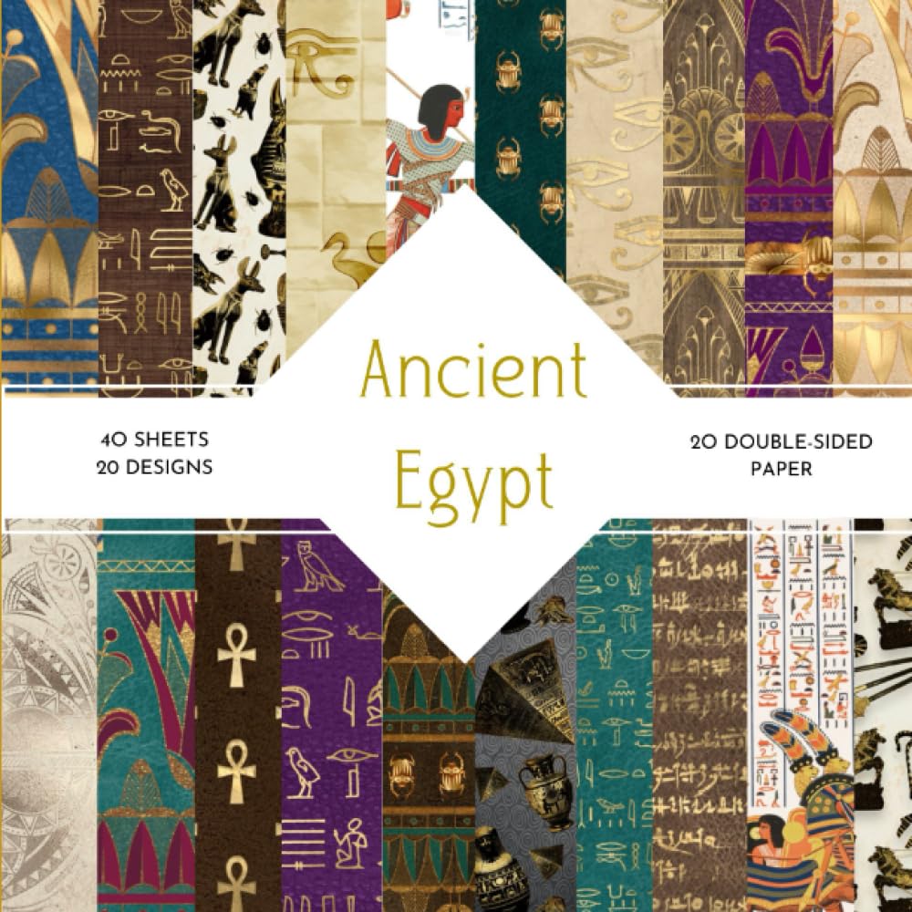 Ancient Egypt Scrapbook Paper: | 8,5 x 8,5 size | 40 patterned double sided sheets (20 designs) | Golden Egyptian Themed Collection | Ancient Egypt
