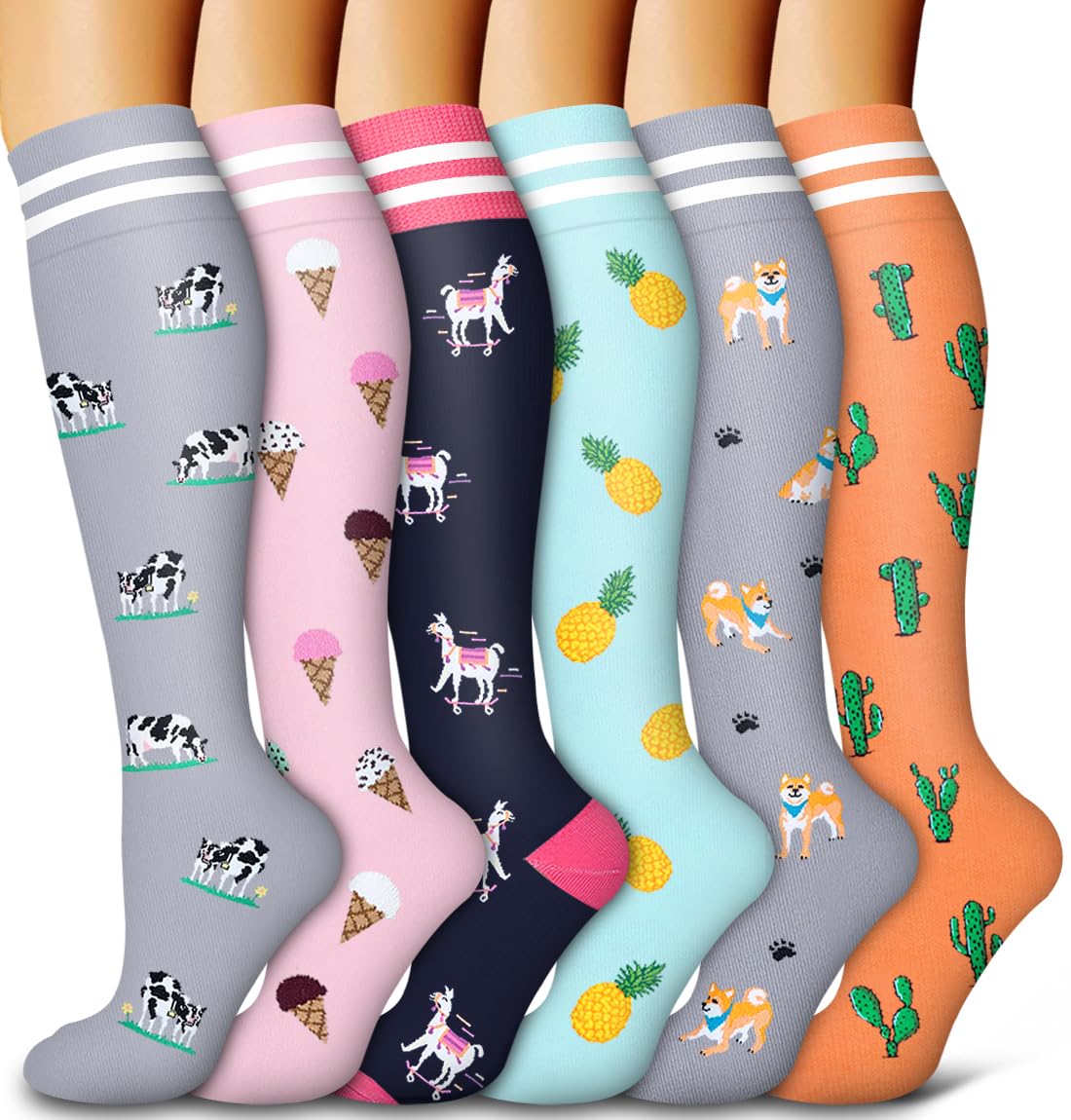 Bluemaple 6 Pairs Copper Compression Socks for Women and Men, Best Support for Medicine, Running, Nursing, Athletics