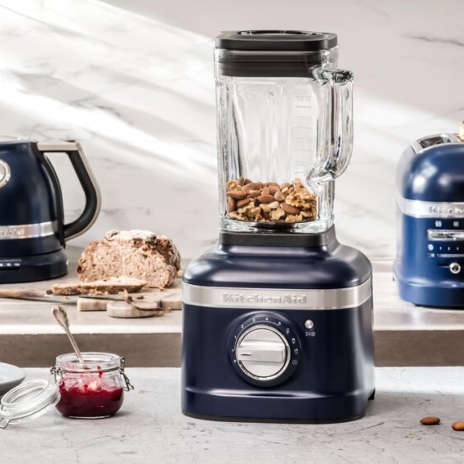 KitchenAid Blender K400 - Vasca in vetro da 1,4 L - Frullatore elettrico per smoothie - Robot da cucina multifunzione - 1200 W - 3 programmi preimpostati e 5 velocità - Ink blue