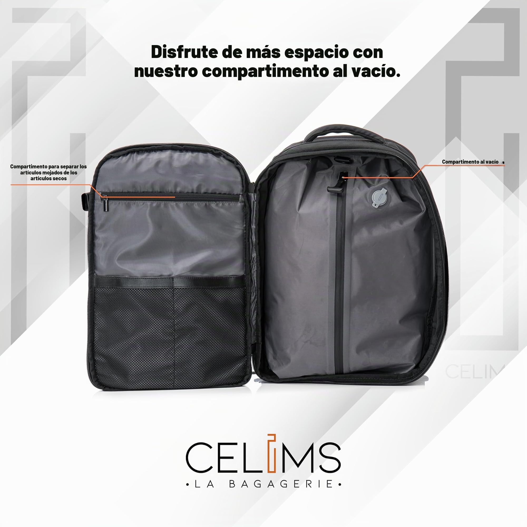 CELIMS - Mochila de viaje al vacío con bomba de aire | Mochila de viaje al vacío | Extensible | Compartimento para ordenador portátil | Cierre de candado TSA | Tejido impermeable | Negro