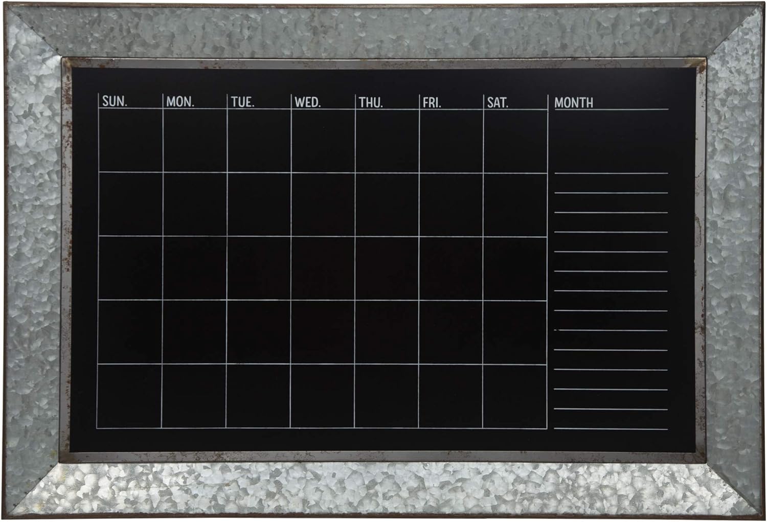Everly Hart Collection Rustic Galvanized Metal Framed Mount Chalkboard Calendar Decor or Wall Art : Office Products