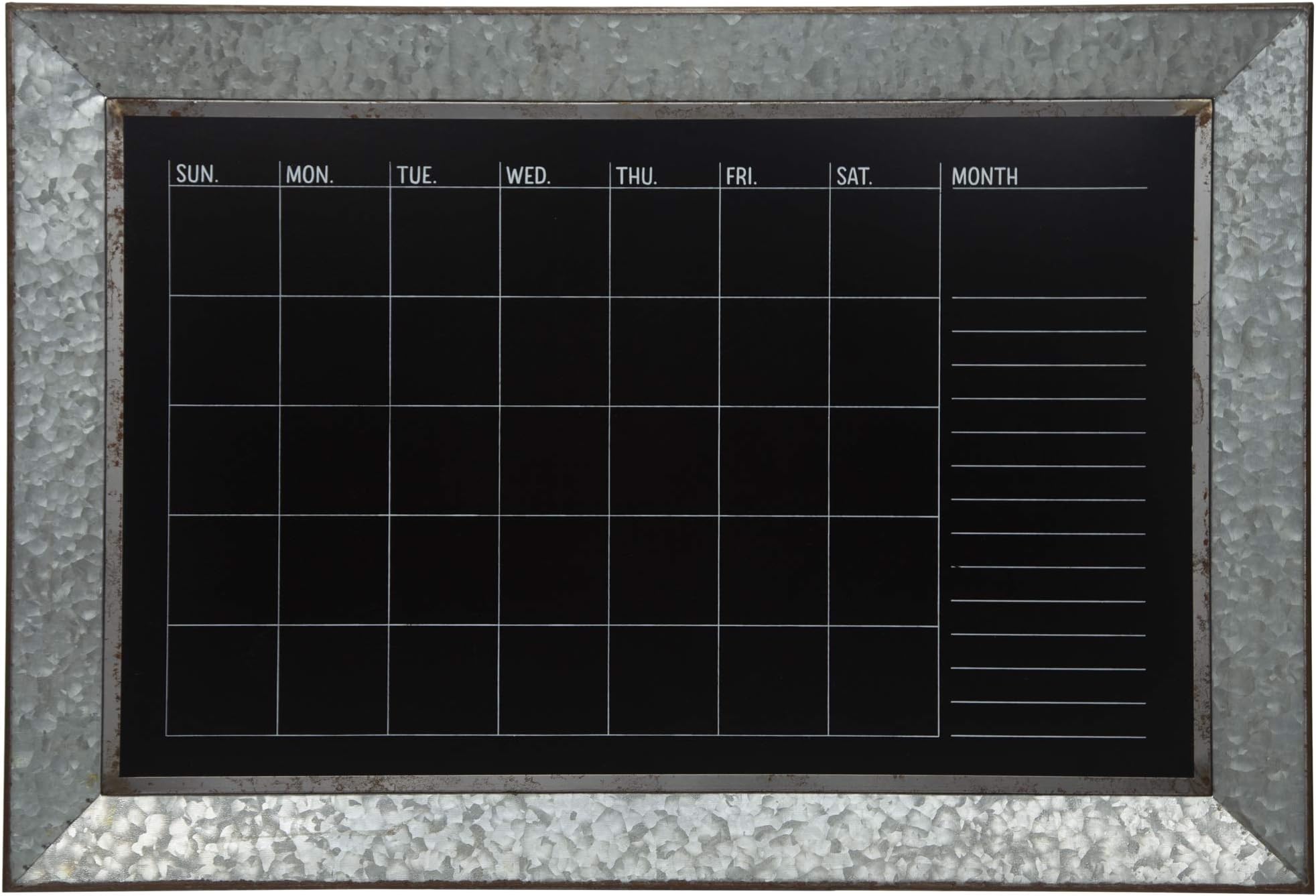 Everly Hart Collection Rustic Galvanized Metal Framed Mount Chalkboard Calendar Decor or Wall Art,Silver
