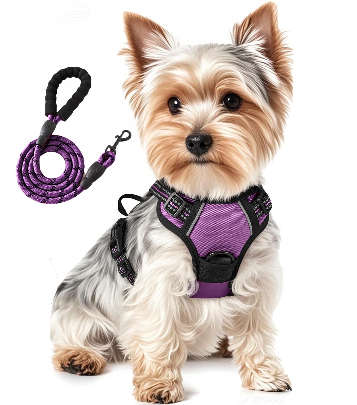 Jomkig Dog Harness and Lead Set for Small Dogs Adjustable Reflective Anti Pull Pet Vest Harness for Outdoor Walking Training, Purple, Small