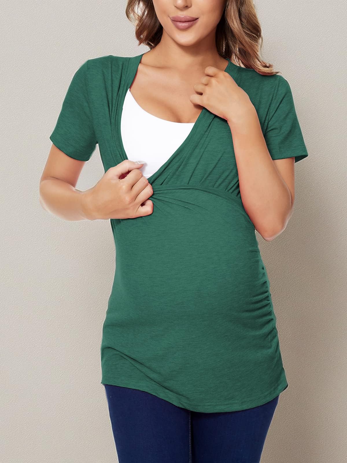 Liu & Qu Damen Umstandskleid Kurzarm unregelmäßige Spitze Stitching Casual knielang Kleider
