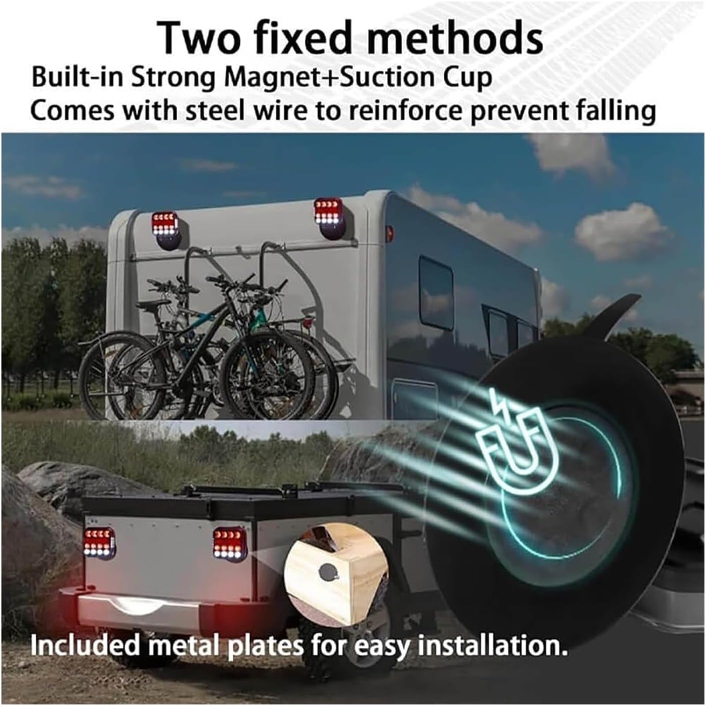 Wireless Trailer Lights Magnetic, IP68 Waterproof Rechargeable Led Trailer Light Kit, Adjustable Magnetic Tow Light for Truck, Boat, RV, Vehicle