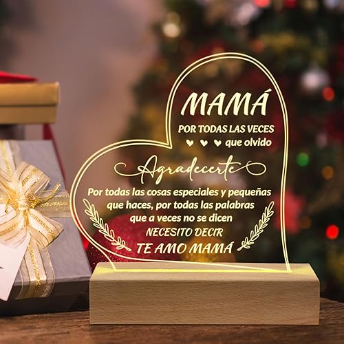 Regalos para mamá - Lámpara base de madera grabada - Regalos de cumpleaños para mamá en español, regalo de cumpleaños para mujer