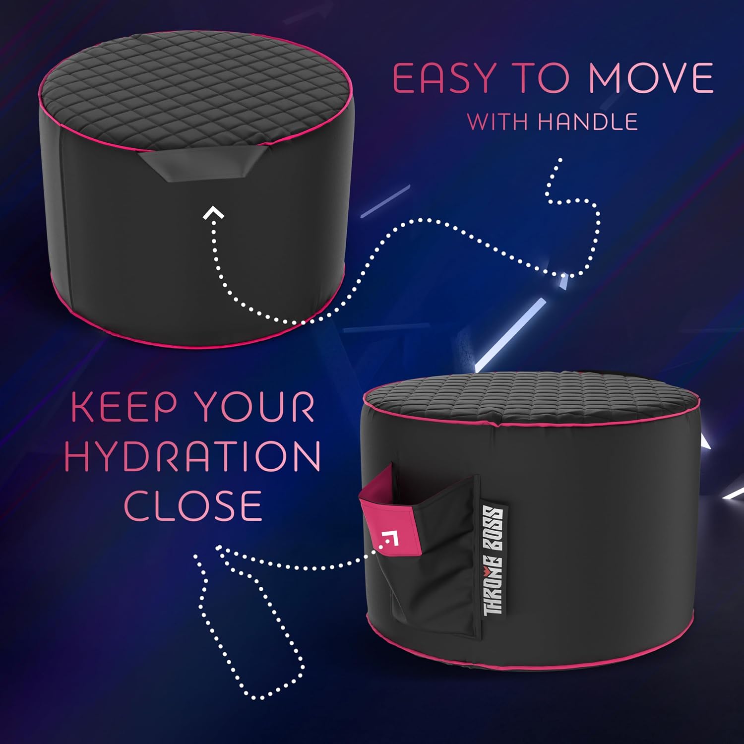Throne Boss Gaming Footstool - Cover ONLY No Filling - Matching Bean Bag Chair Pouf/Ottoman - Round Gamer Foot Stool Footrest with Drink Holder (Pink)