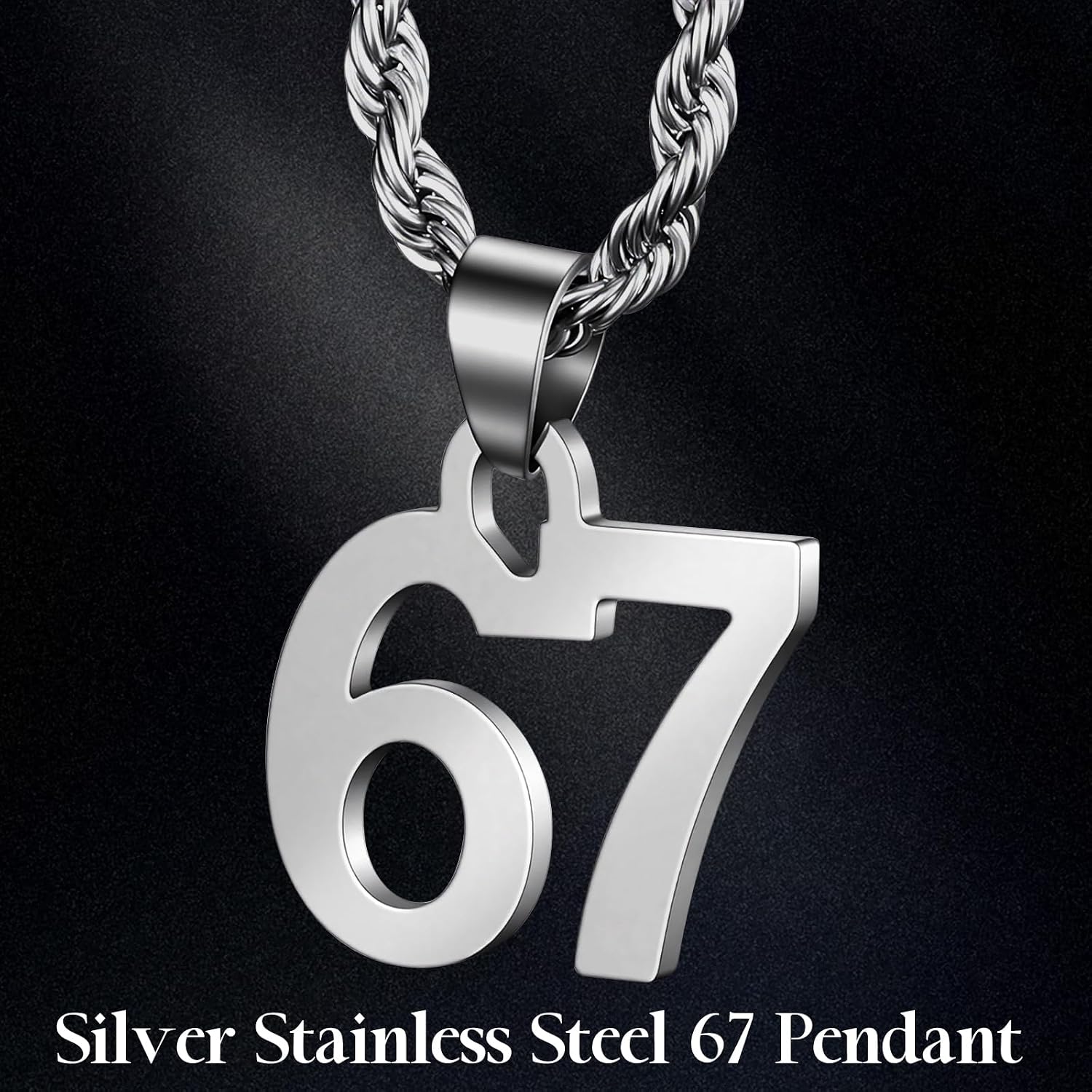 Kigeli 67 Chain Necklace for Teen Boys Men 67 Meme Gifts Layered Sliver Chunky Stainless Steel Link Chain Choker with Six Seven Pendant for Sports Basketball Soccer Baseball Team Birthday Decorations