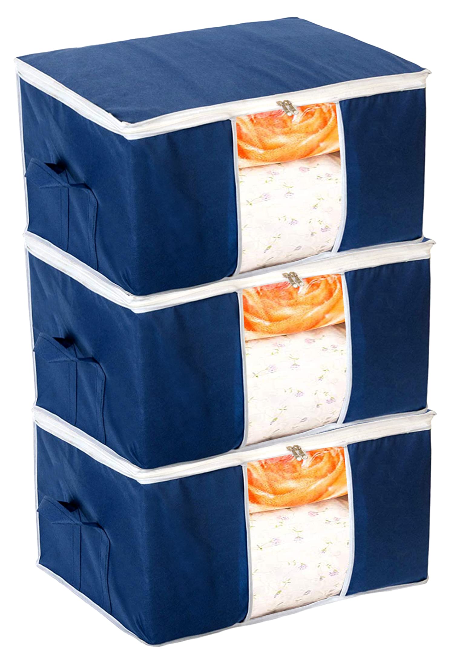 Kuber Industries Clothing Storage Bags, Under Bed Foldable Organizer, Store Blankets, Clothes With Tranasparent Window- Pack of 3 (Navy Blue)-HS_38_KUBMART21709-image-40