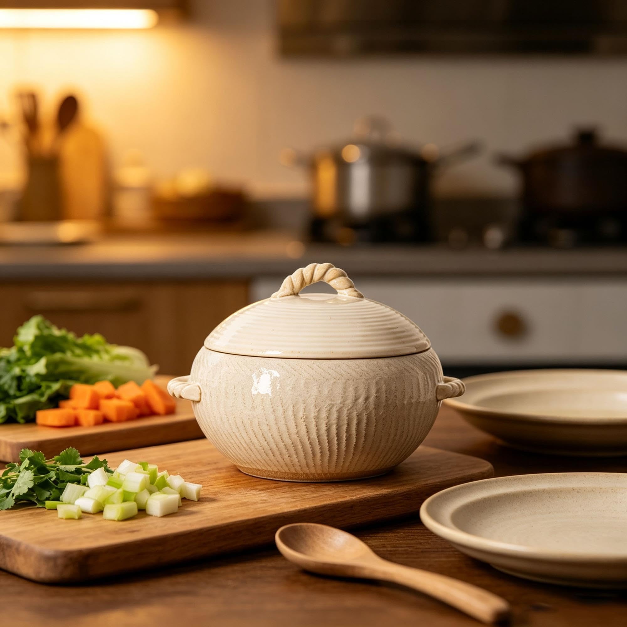 Pot japonais en argile de 3000 ml, pot en pierre, avec couvercle