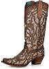 Corral Boots Womens Glitter Tooled Inlay Snip Toe Dress Boots Knee High Mid Heel 2-3