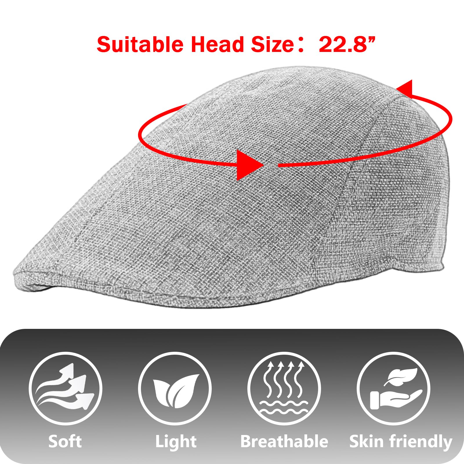 meioro Men's Flat Cap Summer Straw Weave Linen-Like Cotton Newsboy Hats Breathable Gatsby Irish Cabbie Ivy Cap (Khaki)