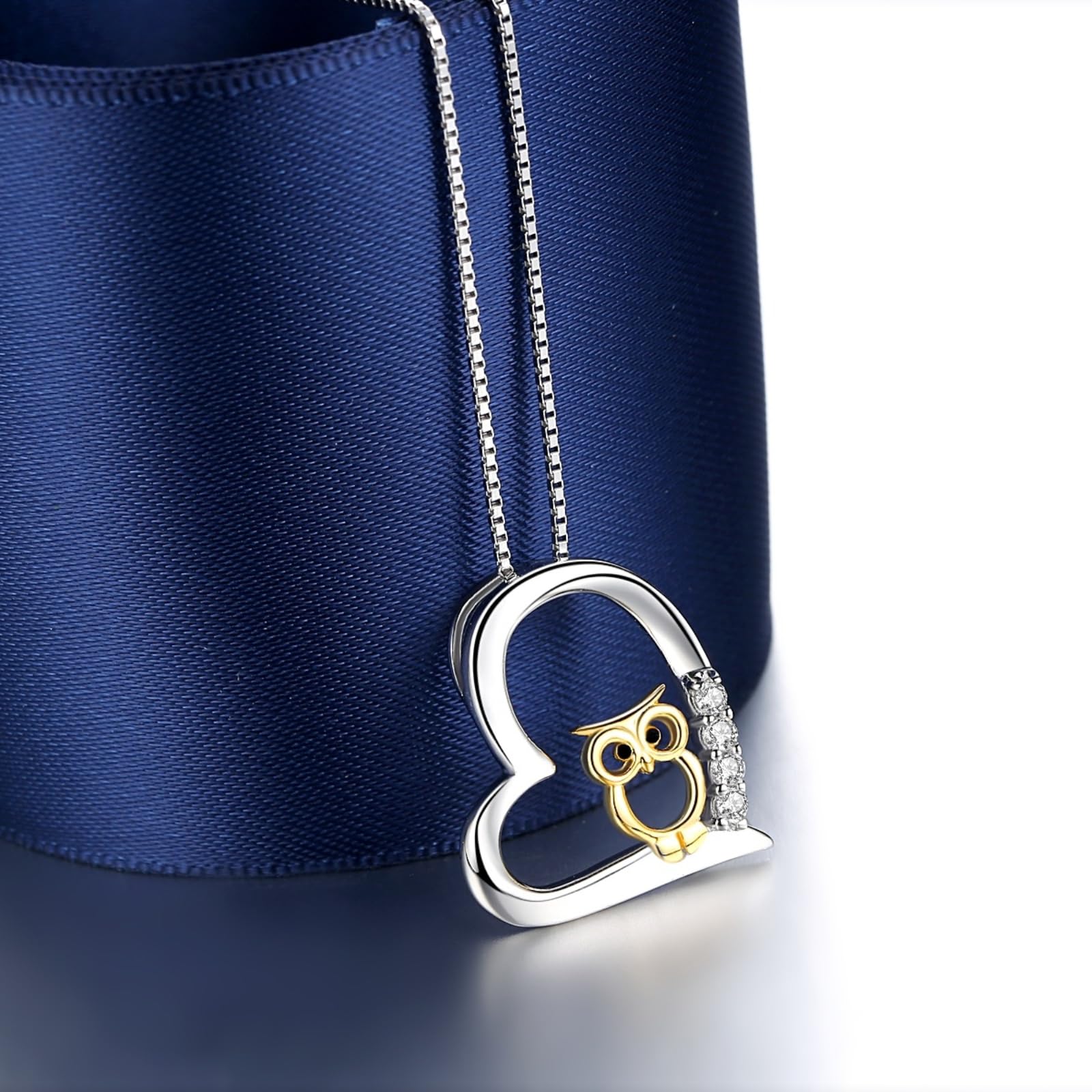 REDSUN 925 Sterling Silber Herz Eule Kette Damen 18K Vergoldet Two Tone Eulen Gold/Roségold/Schwarz Anhänger Schmuck Set für Freundin Frau Mutter Mädchen Tochter Geburtstag