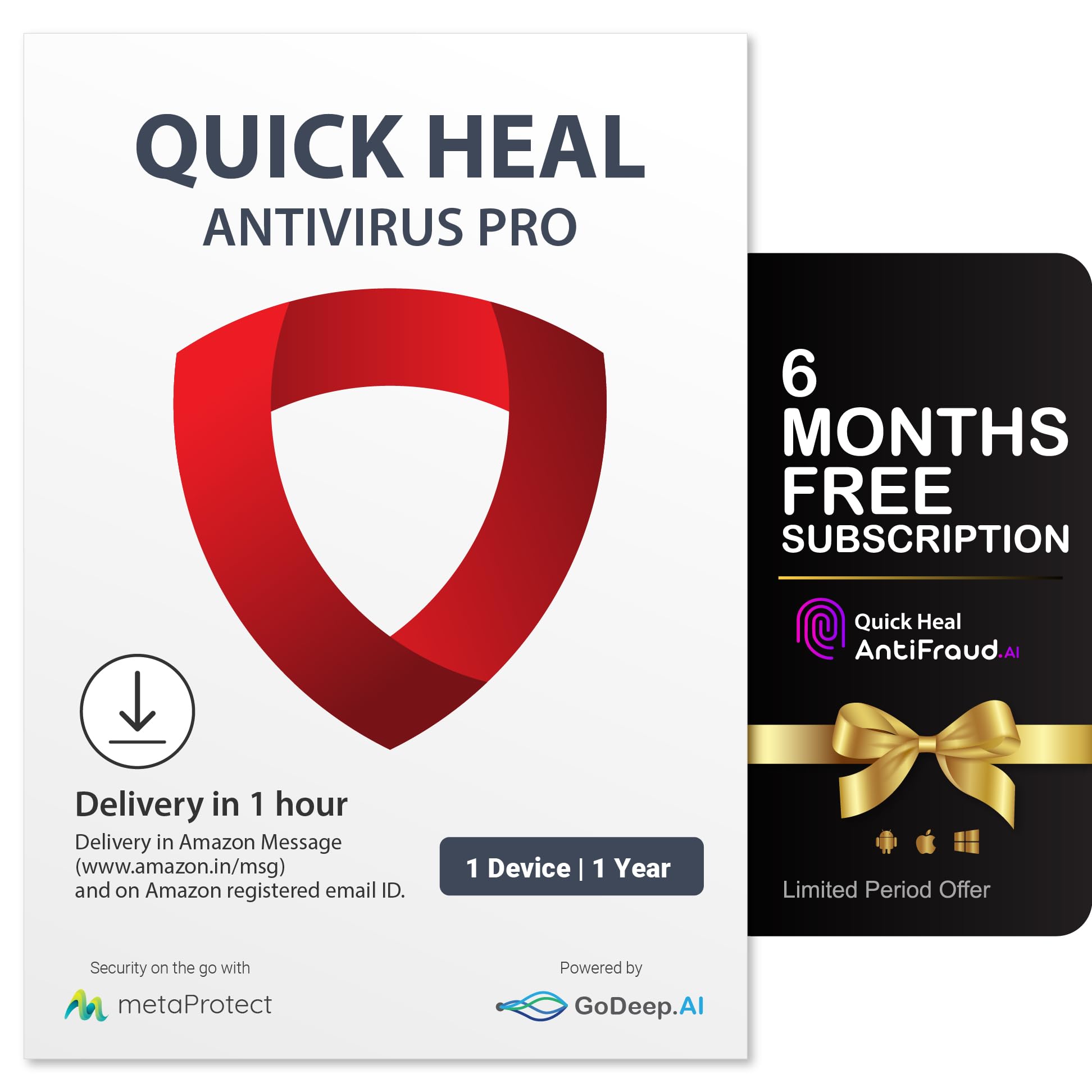 Quick Heal | Antivirus Pro | 1 user | 1 Year | AI Based Device Security for Laptop | Email and Browsing Protection| (Email Delivery in 1 Hour- No CD) + Get 6 month AntiFraud.AI Key for IOS and Android