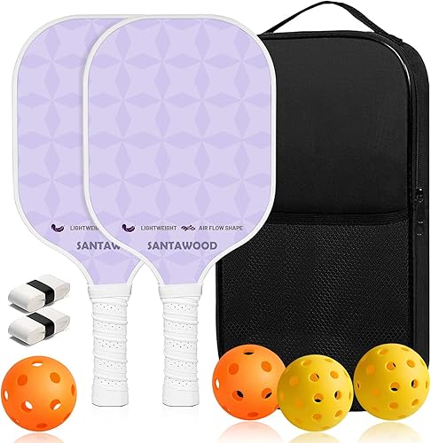 Miniatura 9 de Juego de 2 palas de pickleball de fibra de vidrio, 2 raquetas de pickleball, 4 bolas, 2 agarres y 1 bolsa de transporte portátil, paquete de 2