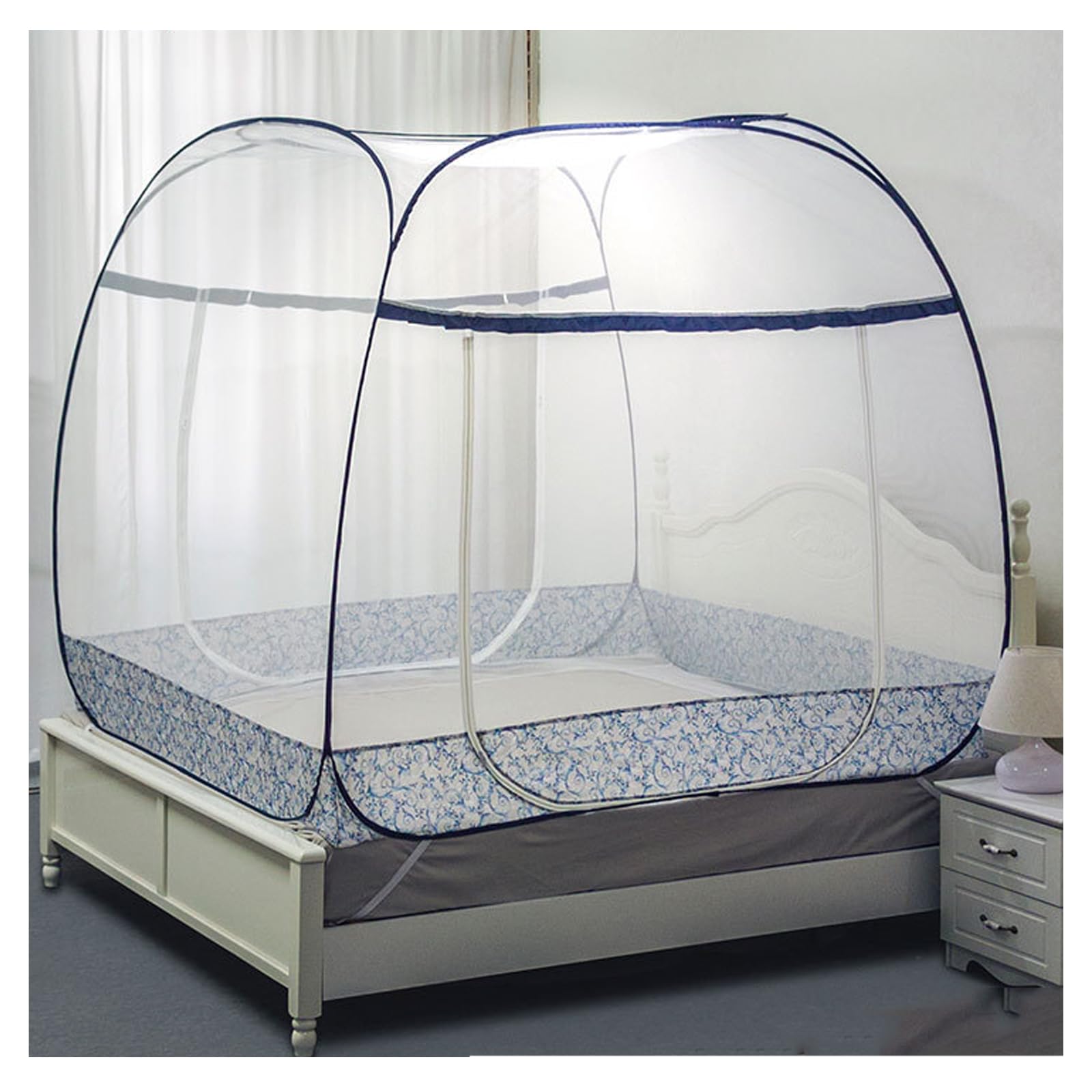 Mosquitera para cama, protección de 360°, diseño de doble puerta, estilo de cremallera transpirable, decoración del hogar, dormitorio, cortinas de cama desplegable para defensa contra insectos