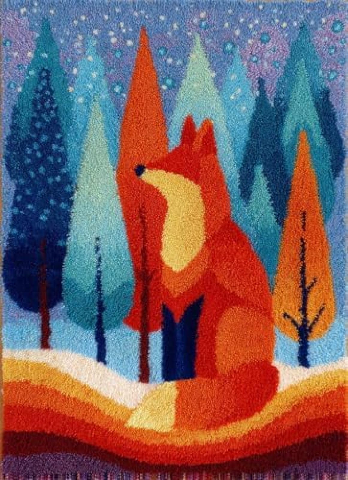 XDEGHUANGSS Latch Hook Rug Kit Fox and Snow Forest Cushion Cover DIY Craft Set Pre-Printed Mat 38x52cm for Home Decor-2