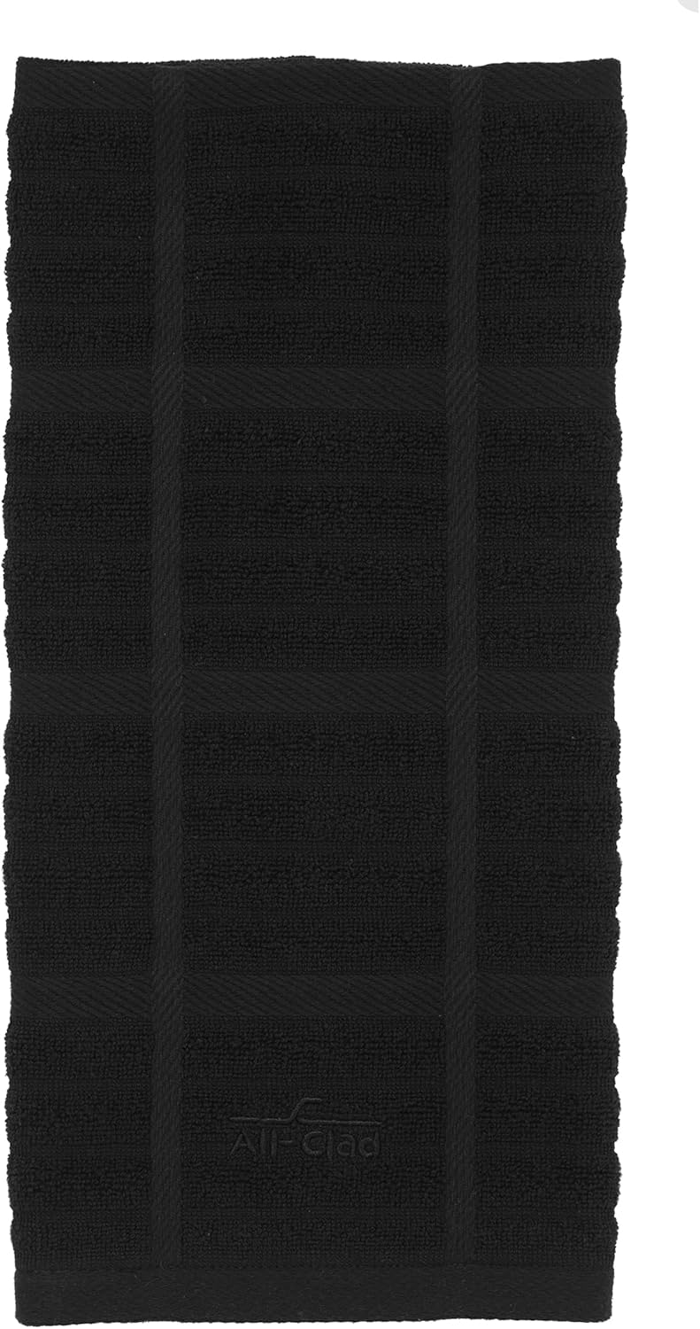 All-Clad Solid Kitchen Towel: Highly Absorbent, Super Soft Long Lasting - 100% Cotton, 17x30 Tea Towel for Cleaning & Drying Dishes, Pans, Glassware, or Countertops, (3-Pack), Black