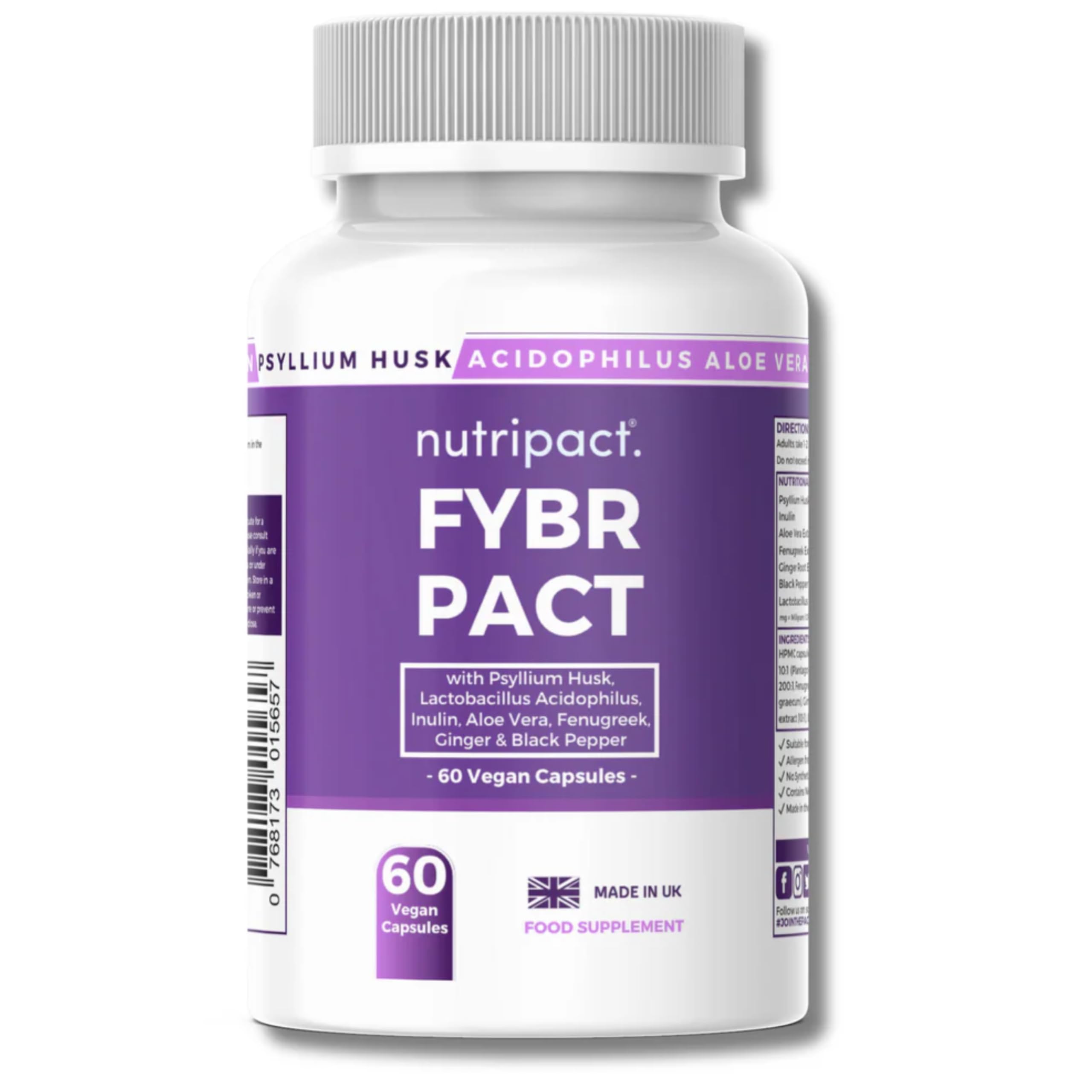 Psyllium Husk Fibre Supplement 4000mg with Probiotic Acidophilus 1 Billion CFU + Prebiotic Inulin & Aloe Vera - Nutriipact Natural Soluble Fibre - 60 Vegan Capsules