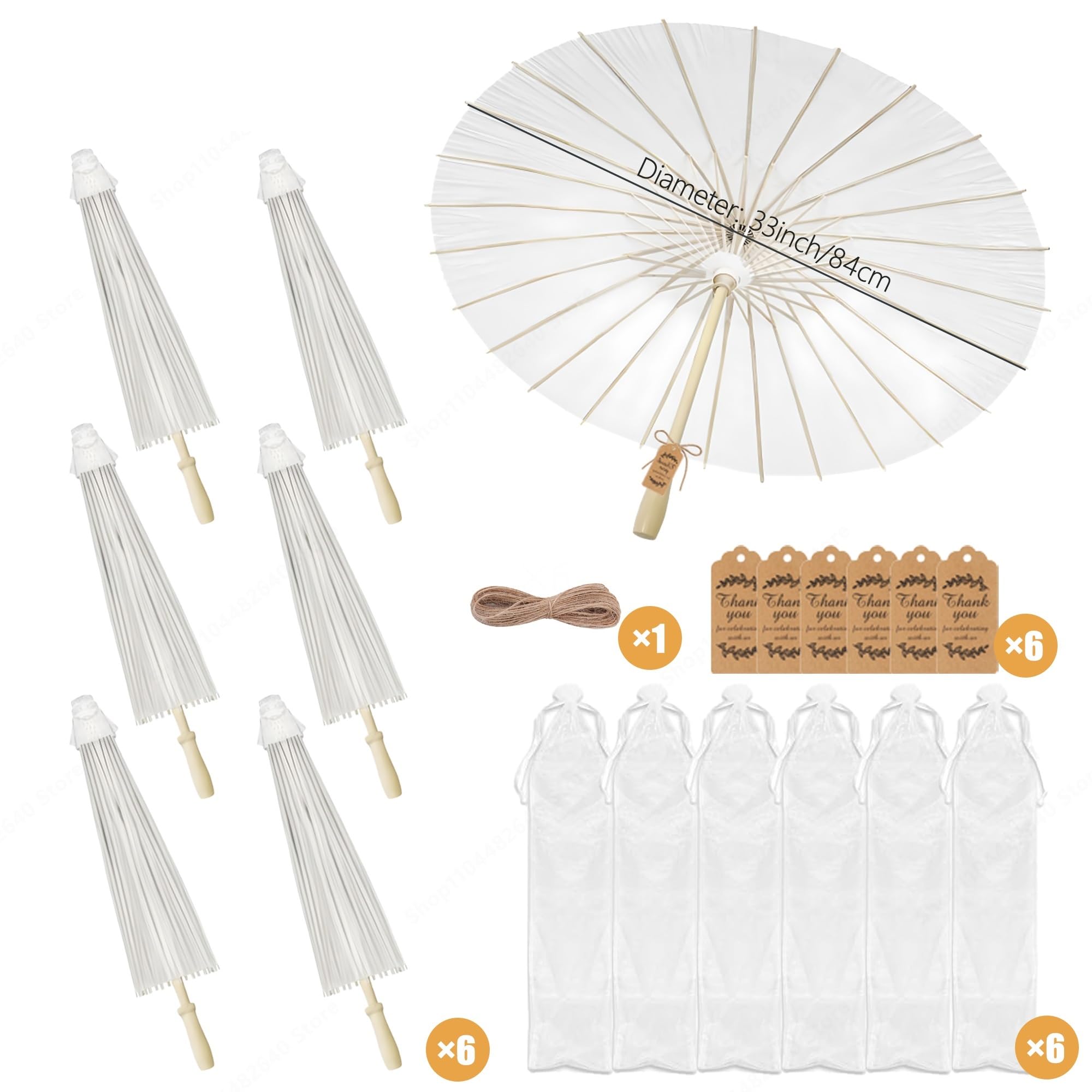 Hochzeit Papierschirme 6–120 Sets 33 Zoll Papierschirme for Hochzeitssonnenschirme, weißer Papiersonnenschirm, dekoratives Geschenk for Hochzeitsfotografie-Requisiten