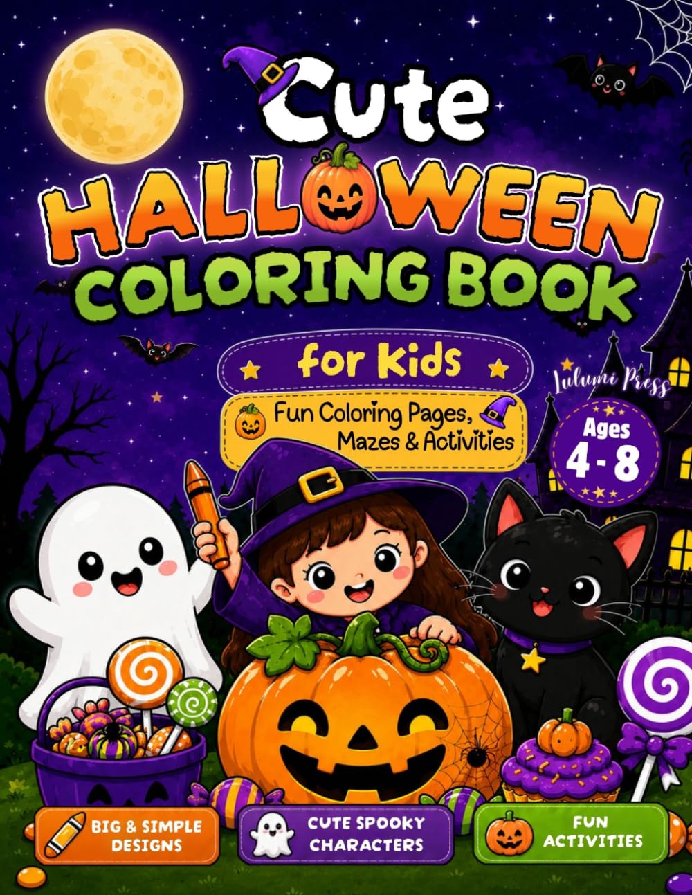 Cute Halloween Coloring Book for Kids: Fun Coloring Pages, Mazes & Activities for Ages 4-8 (Cute Holiday Coloring Books)