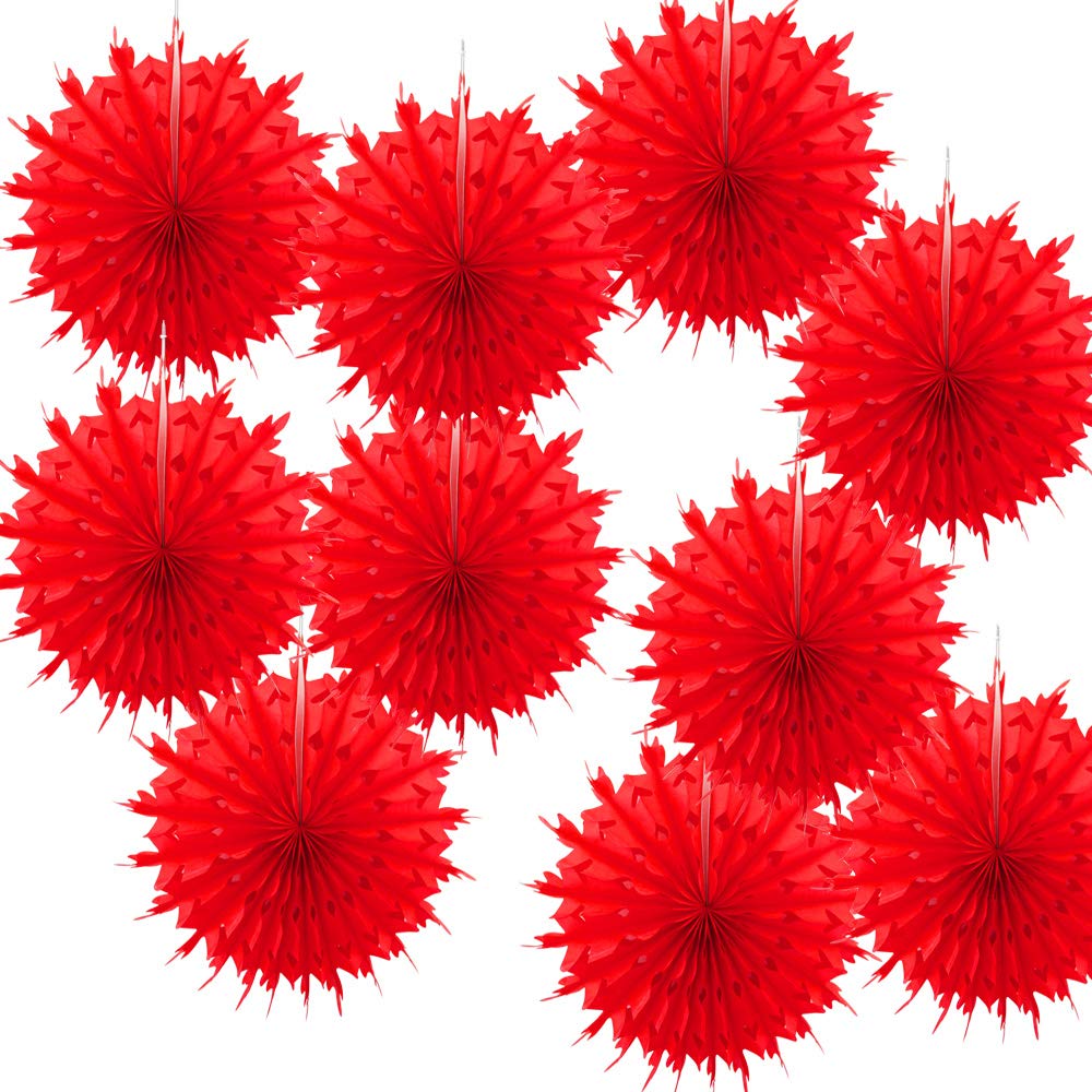 Time to Sparkle 12"(30cm)-10pcs Hanging Fans Tissue Paper Fan Paper Flowers Baby Shower Birthday Wedding Snowflake Christmas | Fan-red |