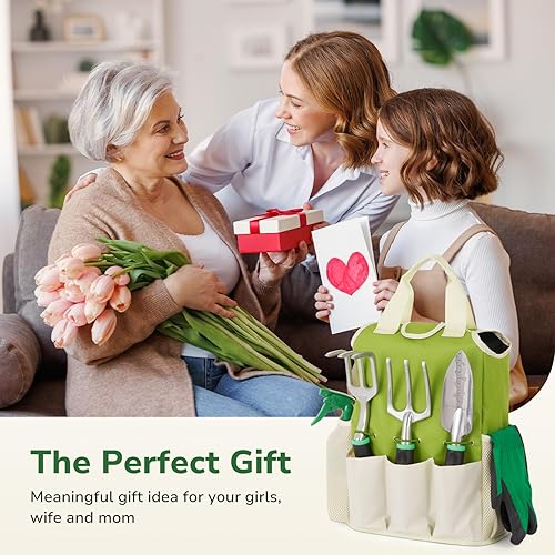 Miniatura 7 de GreatBuddy Juego de herramientas de jardín para mujer, 9 piezas resistentes a la oxidación con asas ergonómicas y bolsa organizadora duradera,