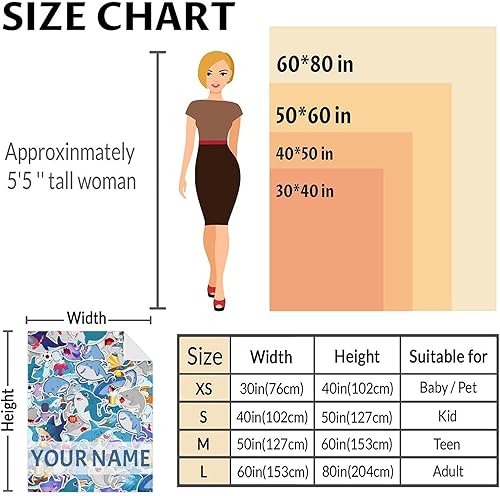 Miniatura 3 de Manta de tiburón personalizada para regalar con nombre, 30 x 40 pulgadas, bonita manta para mujeres y niñas, mantas de felpa suaves y mullidas
