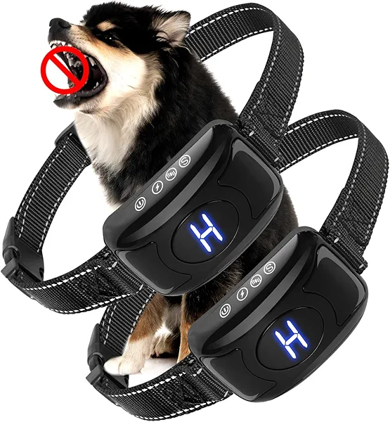 Dog Bark Collar 2 Pack, Automatic Bark Collar for Large Medium Small Dogs, Smart Anti Barking Training Device with 3 Level Sensitivity + Beep Vibration Harmless Shock,Black and Black