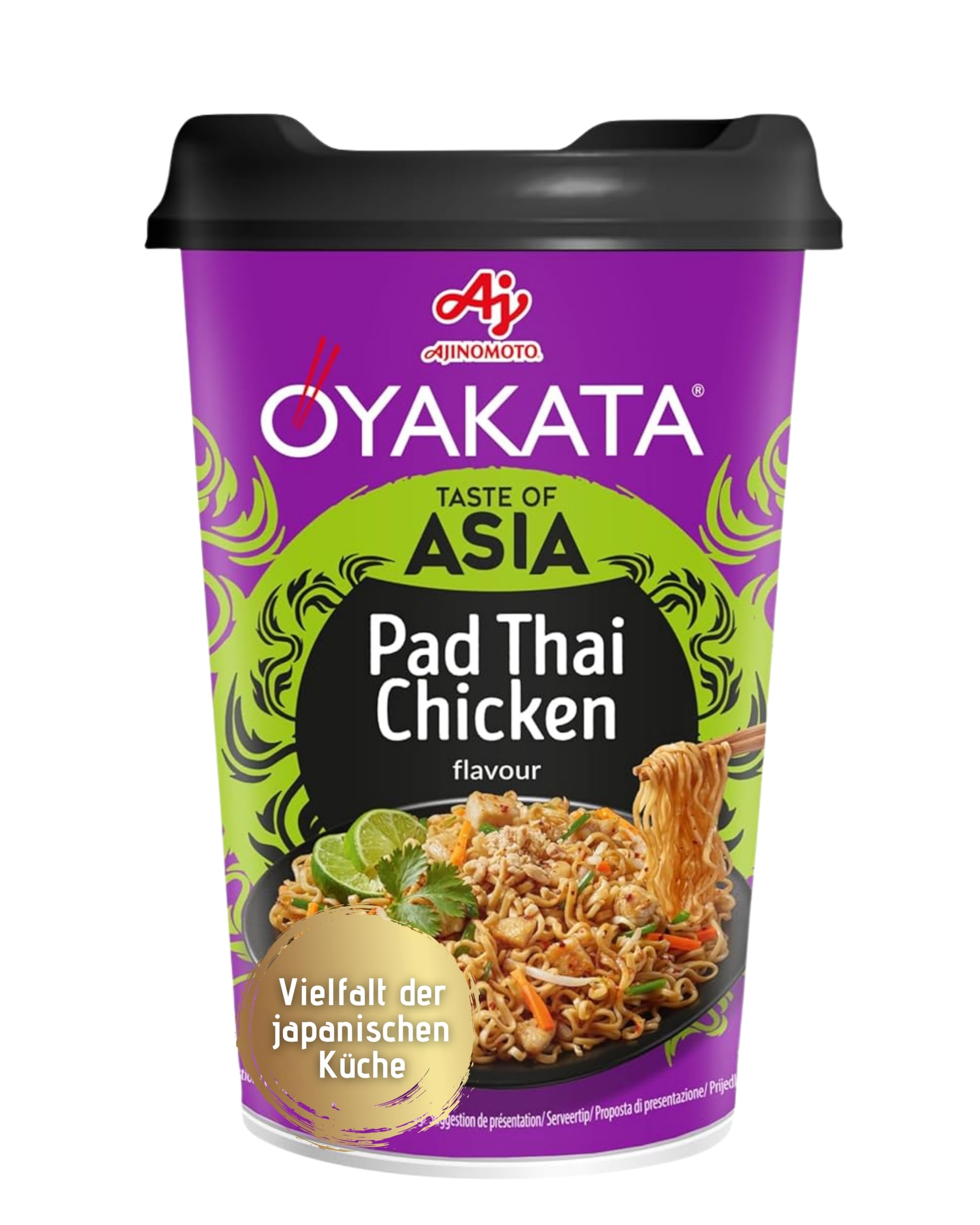 OYAKATA Instant-Nudelbecher Pad Thai Chicken 93 g I Hühnerfleisch in Tamarinde, Limette & Erdnüssen I Fertigmahlzeit in 3 Minuten I Perfekt für unterwegs & Zuhause I Authentische Ramen-Nudeln