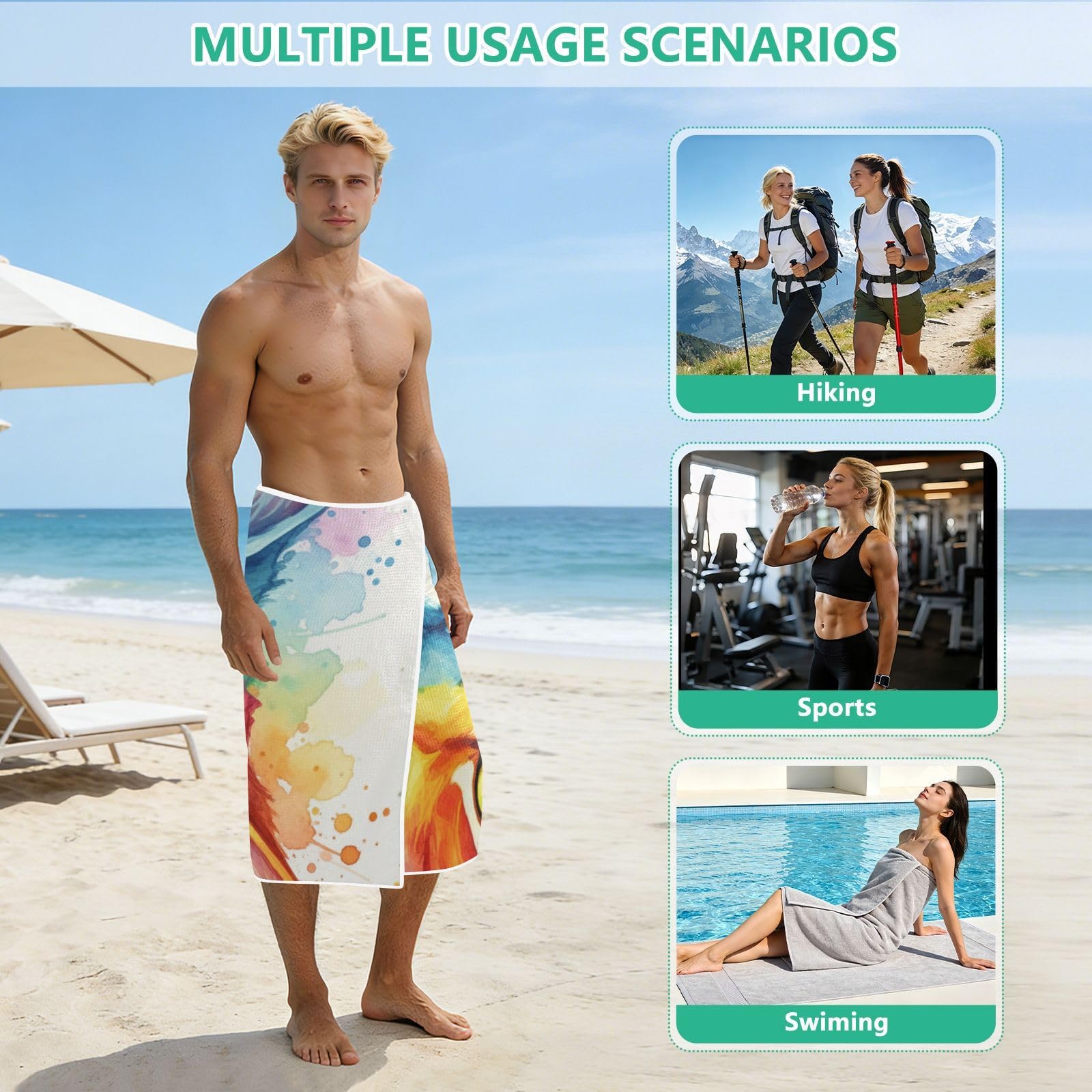 Grande serviette de plage avec sacs en maille pour adultes, serviette de bain motif chat bleu rouge avec fermeture magnétique, anti-sable, absorbante à séchage rapide, pour piscine, camping et