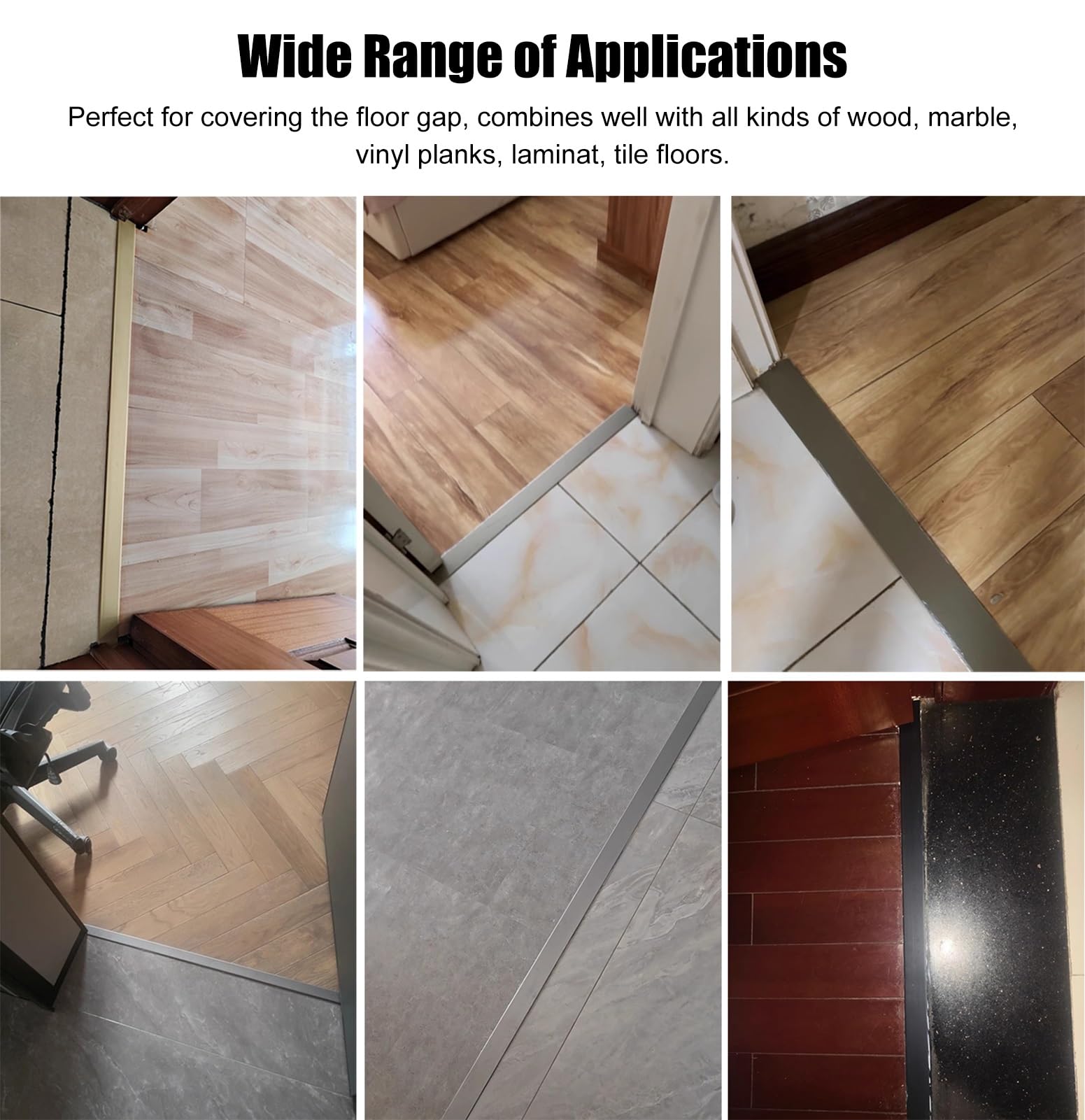 übergangsprofil Matte Übergangsstreifen für Türöffnungen, Flache Cinch-Nahtabdeckung Zwischen Holz und Fliesen, 3-teiliges Aluminium-Übergangstrennband, Schwelle für Laminatböden(Black)